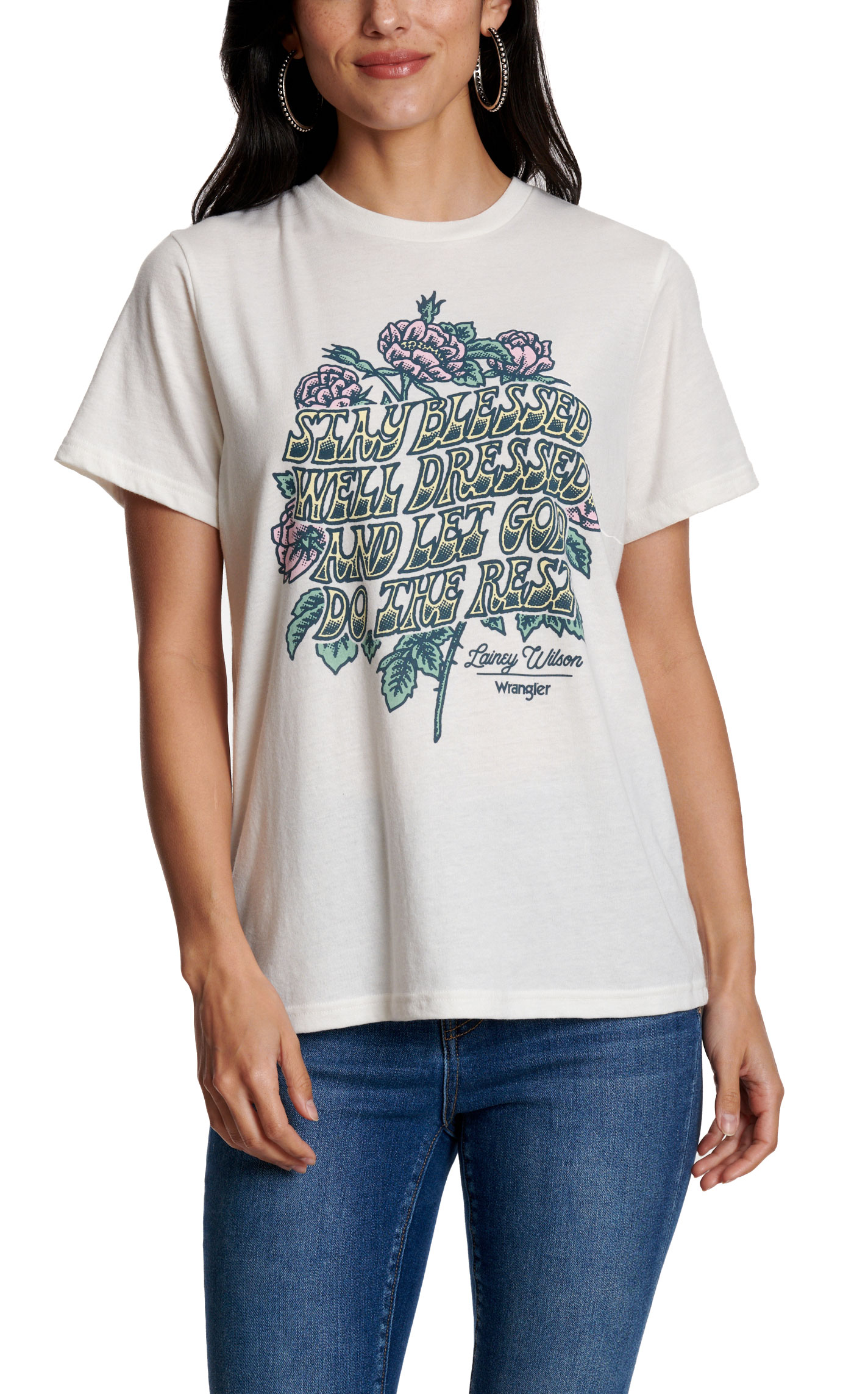 Wrangler X Lainey Wilson Women’s Cream Stay Blessed Well Dressed Graphic T-Shirt - Image 1