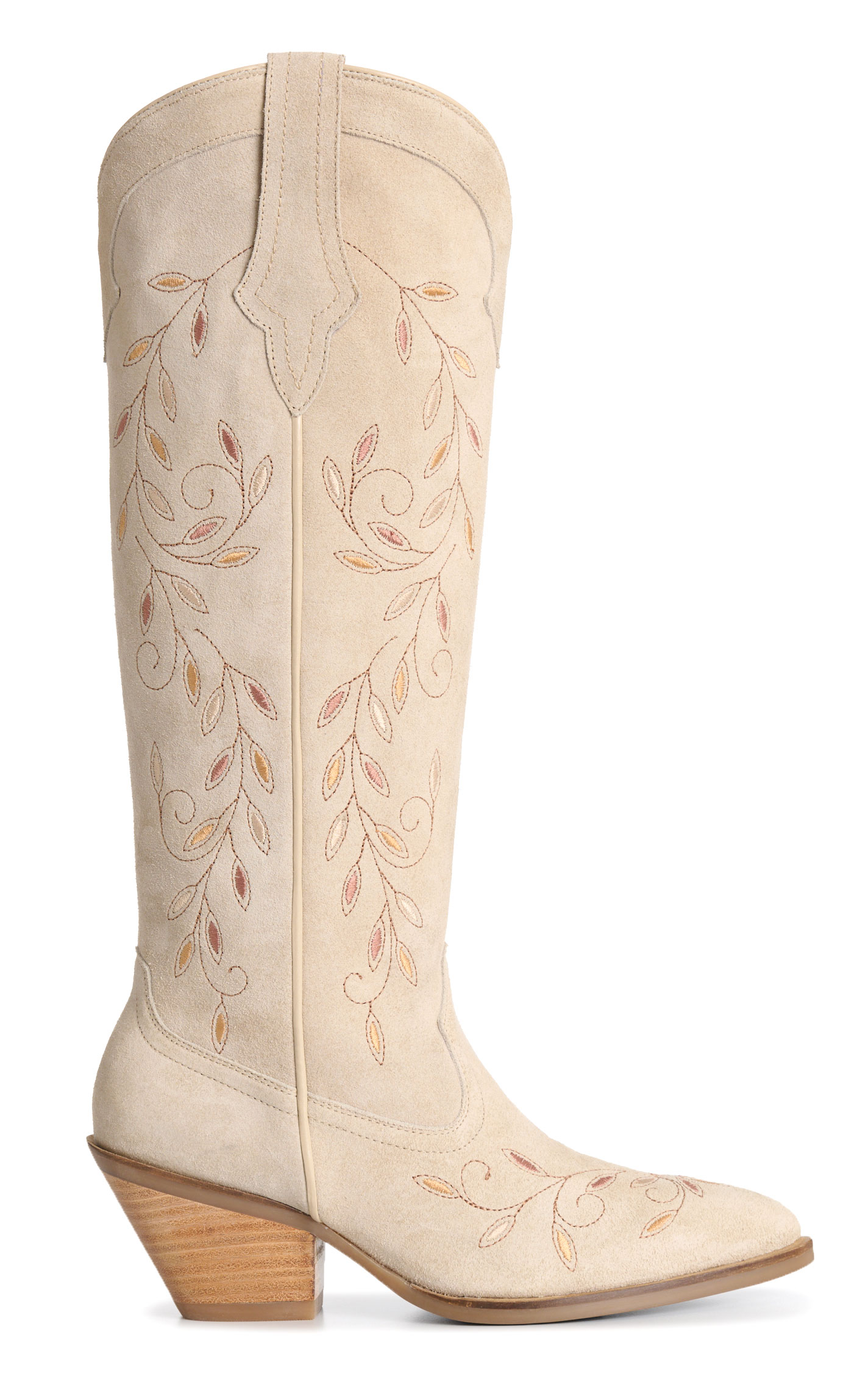 Rockin' C Women's Cream Suede & Embroidered Almond Toe Cowboy Boots - Image 1