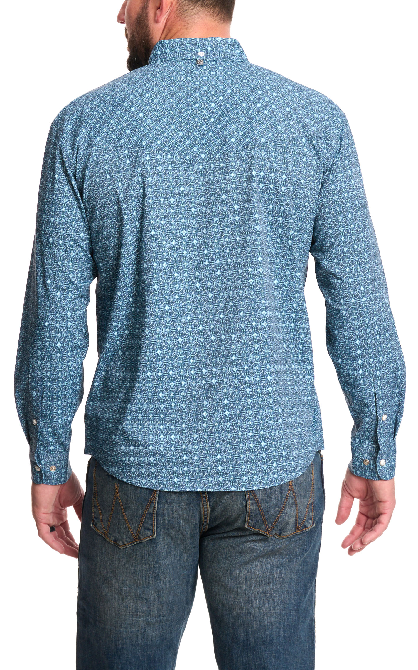 Rafter C Men's ProFlex45 Brilliant Blue Geo Fishing Shirt - Image 1