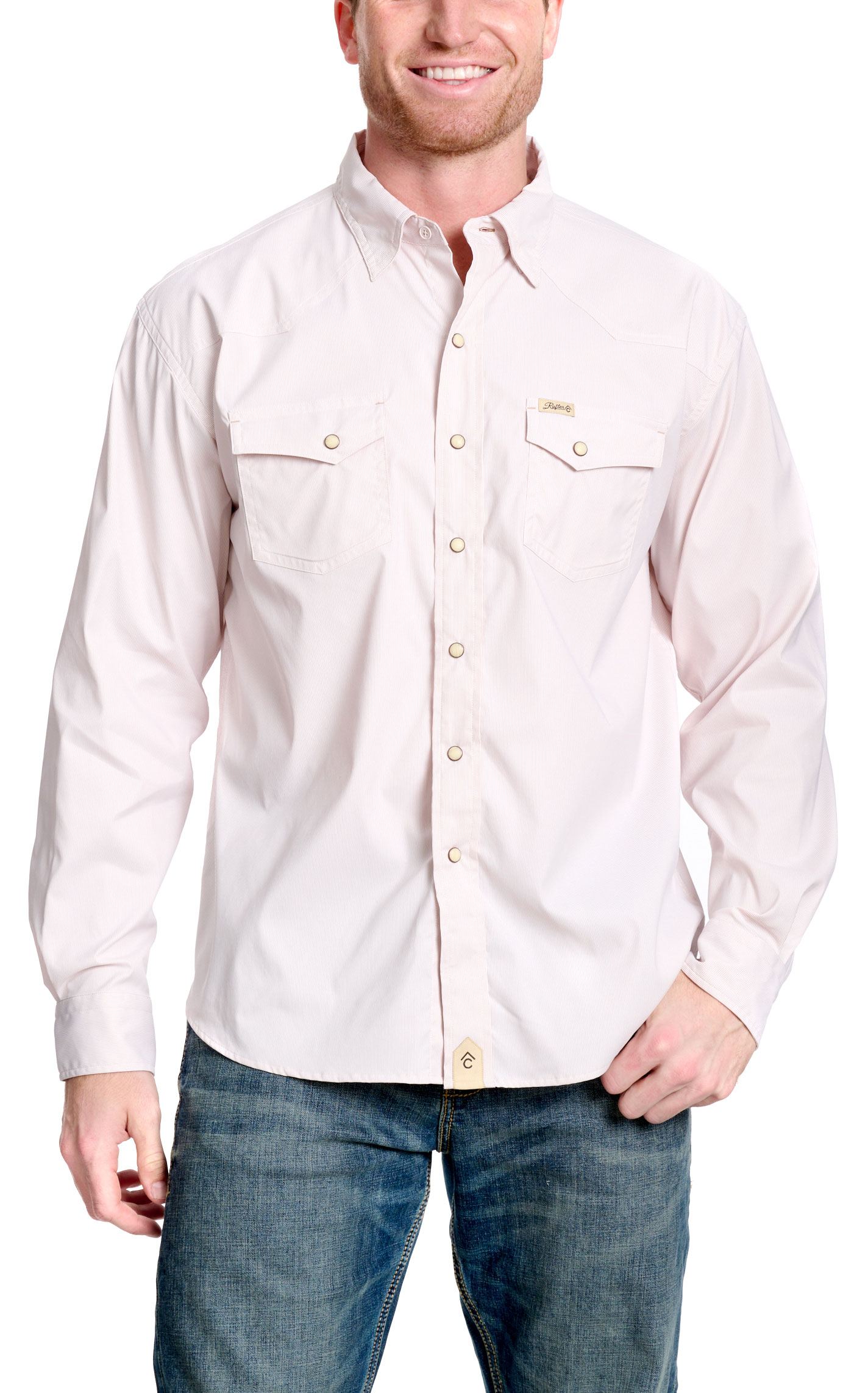 Rafter C Outdoors Men's Khaki Striped Lefty Fishing Shirt - Image 1