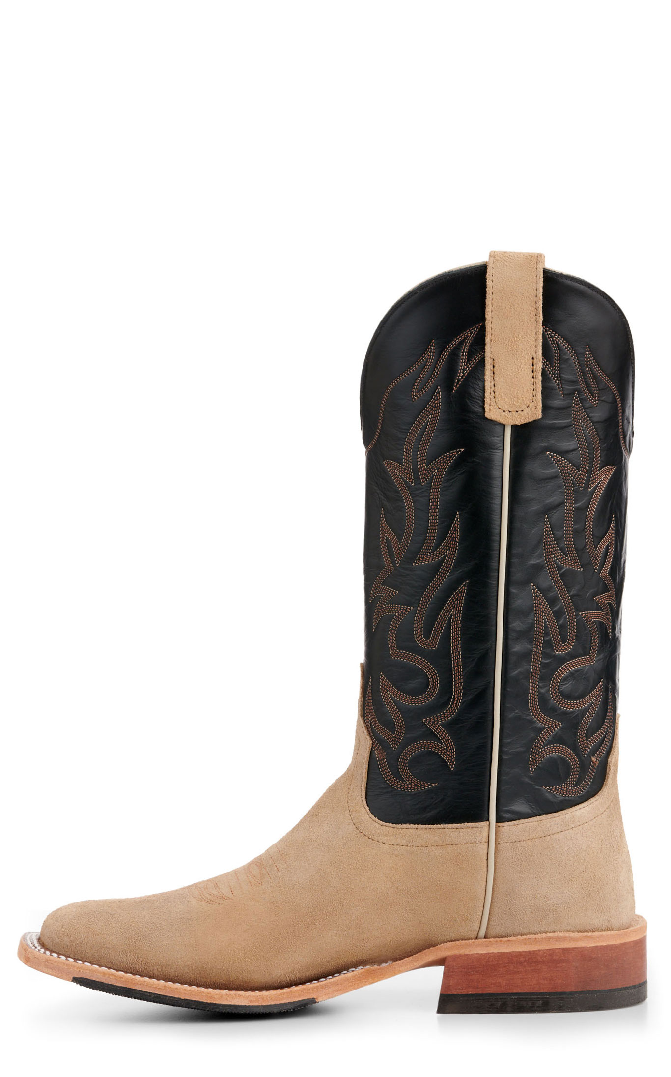 Anderson Bean Men's Tan Crazy Horse Roughout and Black Hybrid Wide Square Toe Cowboy Boots - Image 1