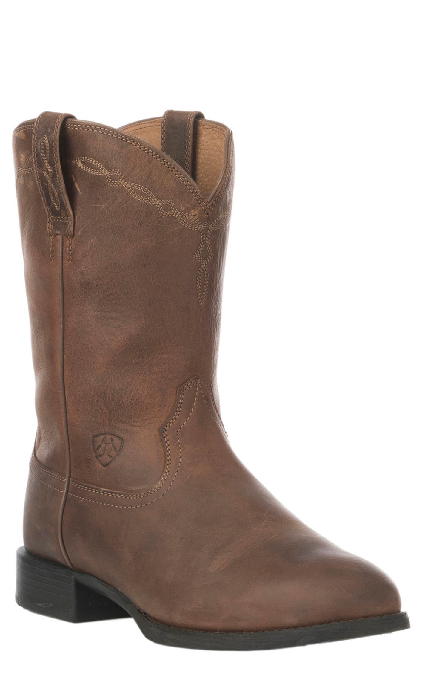Ariat Men's Distressed Brown Heritage Leather Roper Cowboy Boots - Image 1