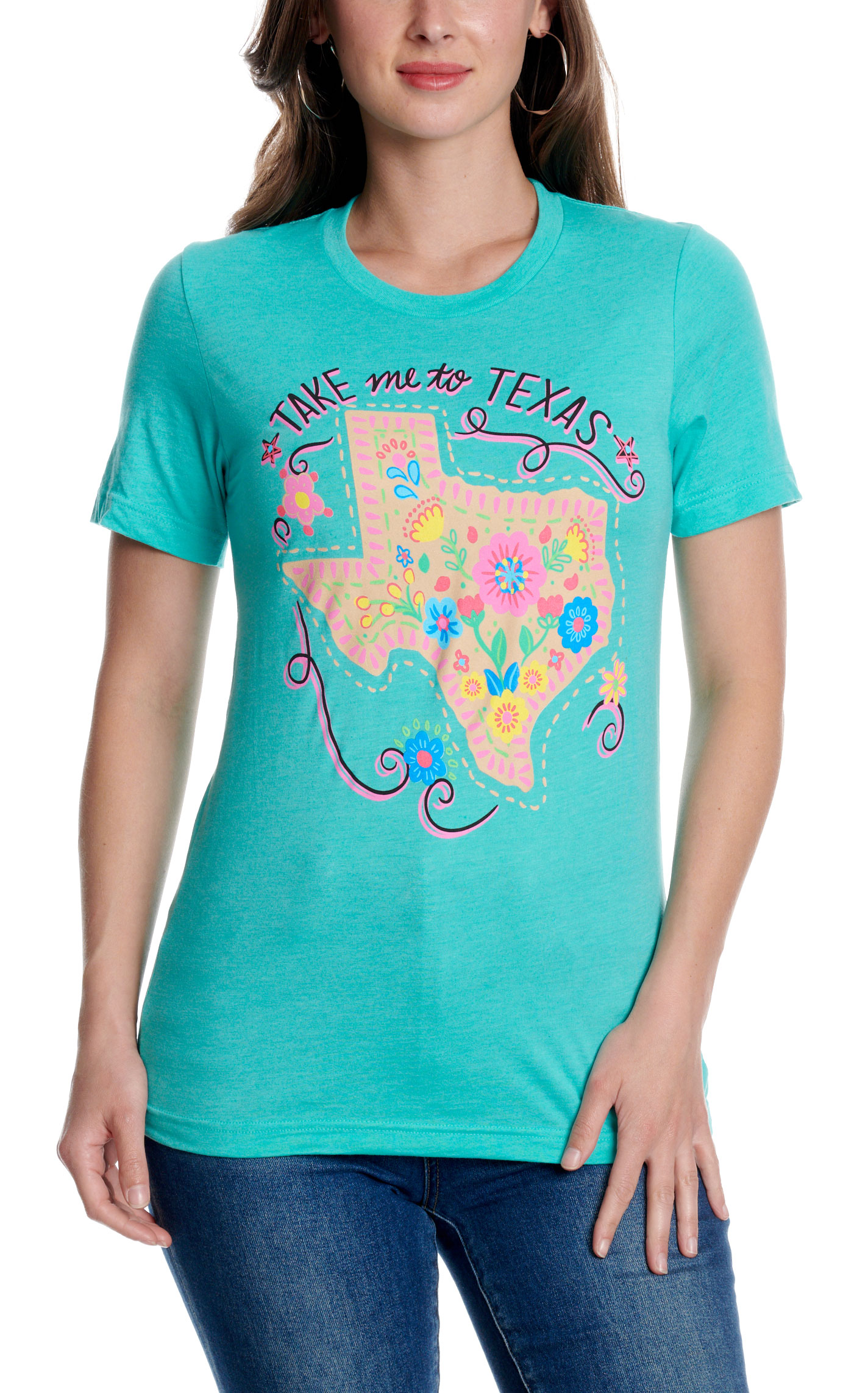 Girlie Girl Women's Heather Sea Grass Texas Flowers Graphic T-Shirt - Image 1
