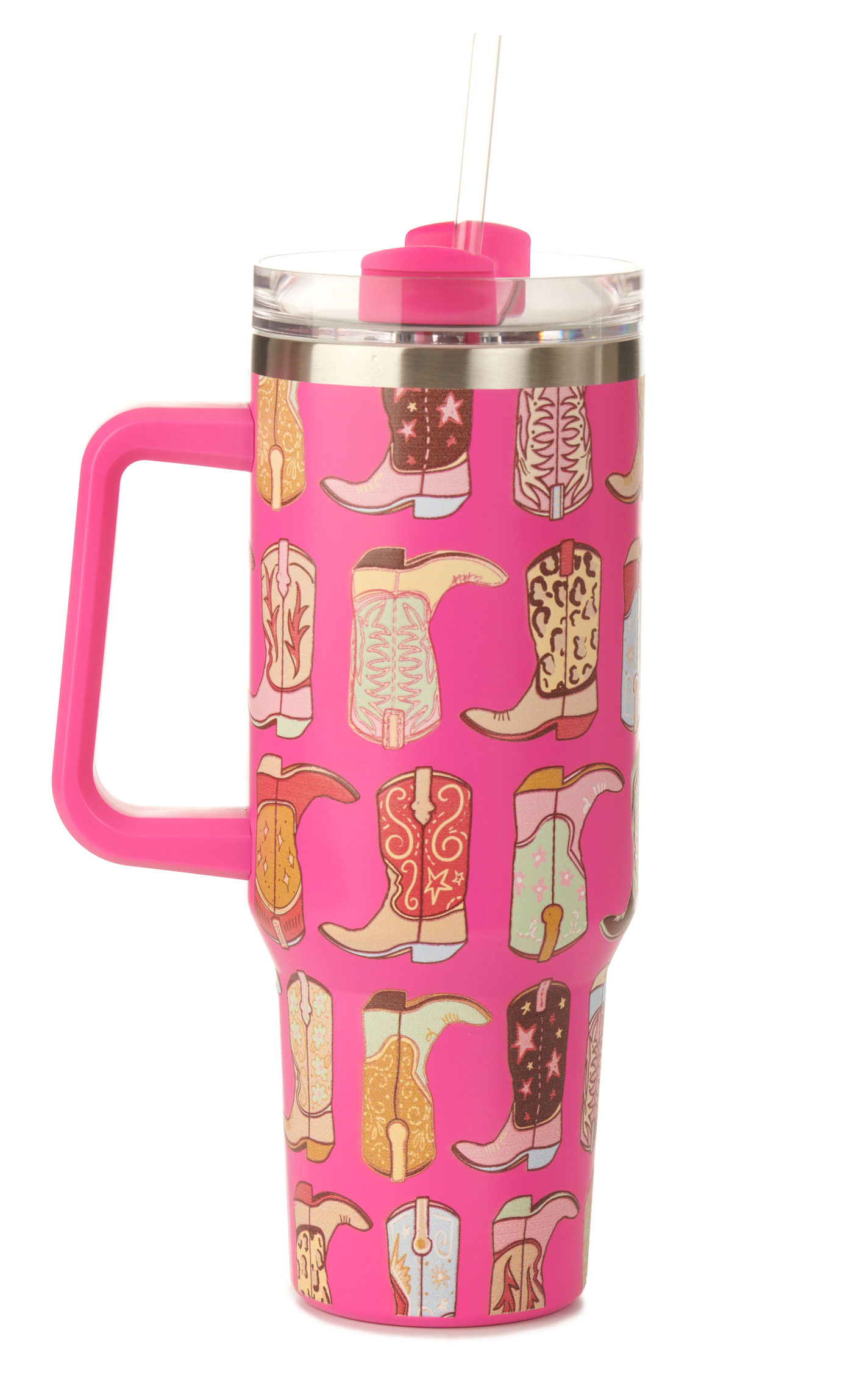 Girlie Girl Originals Pink Boot Print 40 oz. Handled Morgan Tumbler - Image 1