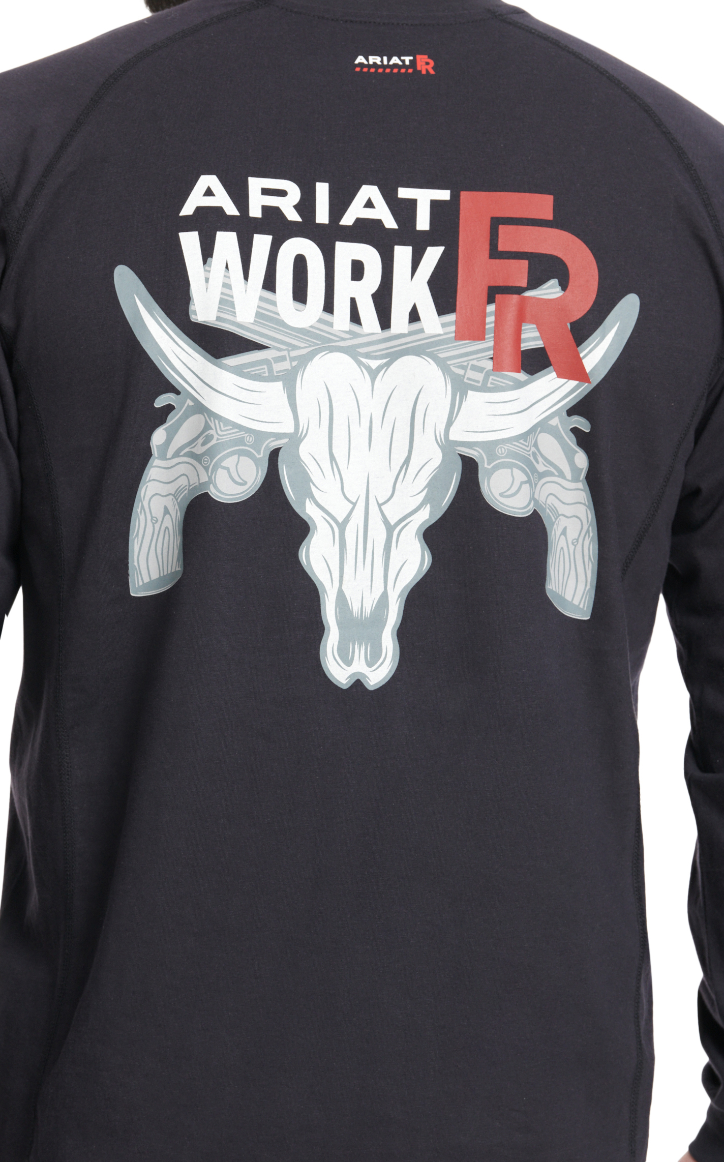 Ariat Men's Air Crew Black Skull & Pistols Logo Graphic FR Work Shirt - Image 1