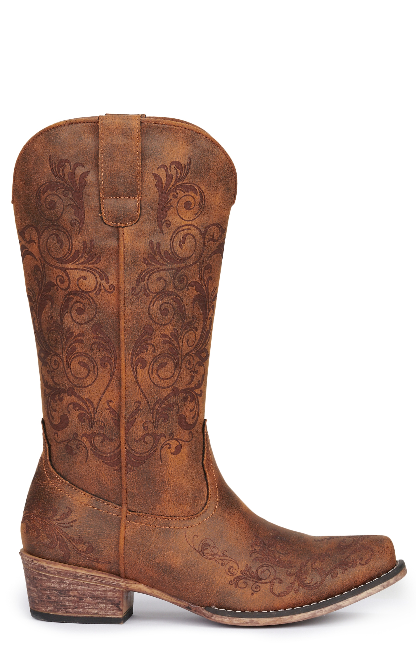 Roper Women's Tall Stuff Brown with Scrolling Snip Toe Cowboy Boots - Image 1
