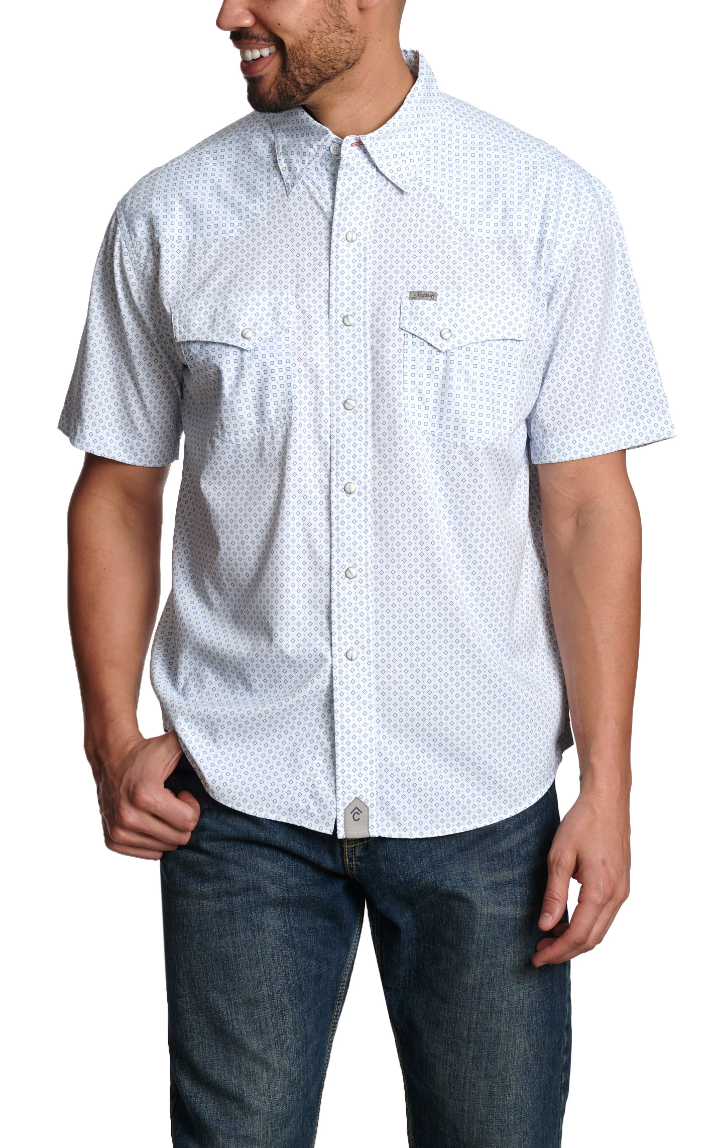 Rafter C Men's Cornflower Blue Geo Print Western Shirt - Image 1