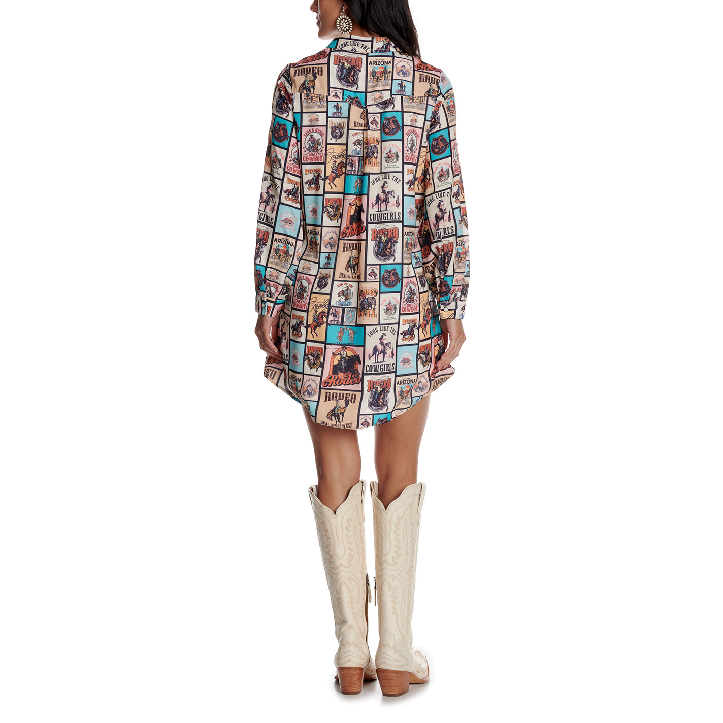 Fashion Express Women's Button Down Western Print Shirt Dress - Image 1