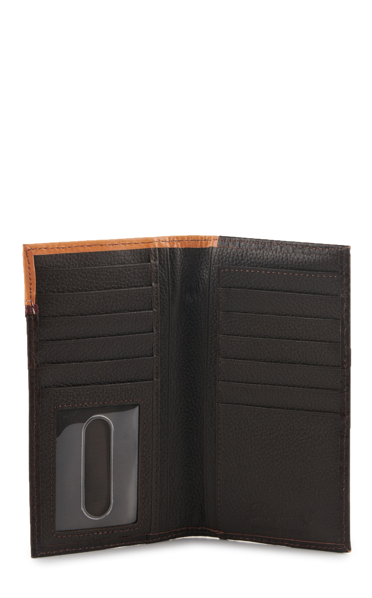 Rafter C Men’s Dark Tooled Leather Burgundy Underlay Checkbook Cover Rodeo Wallet - Image 1