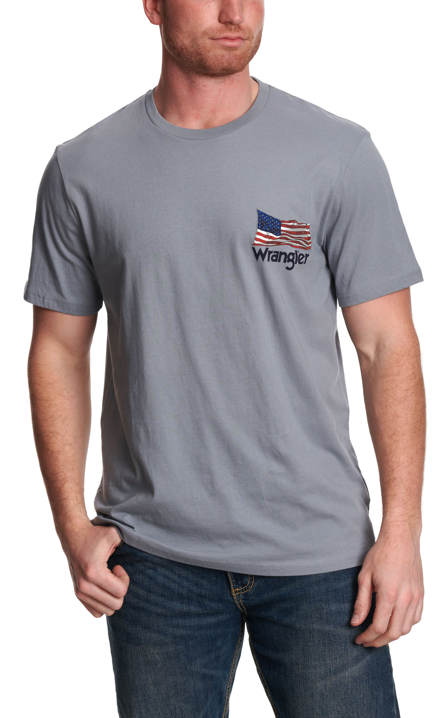 Wrangler Men's Blue American Flag & Dog Graphic T-Shirt - Image 1