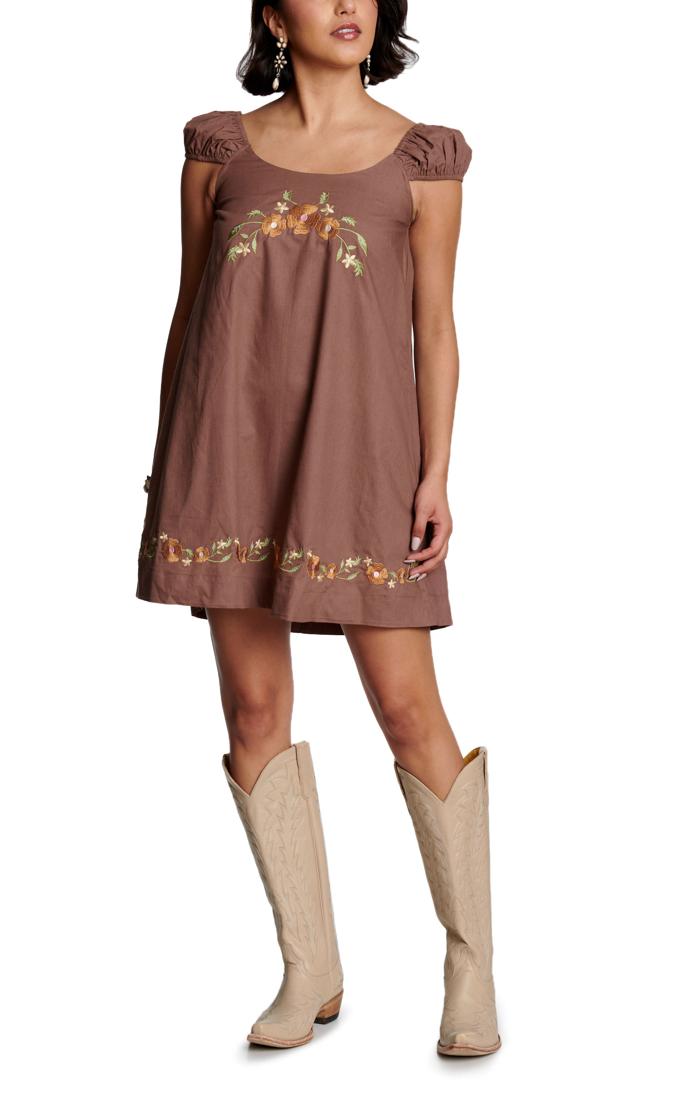HYFVE Women's Brown Embroidery Dress - Image 1
