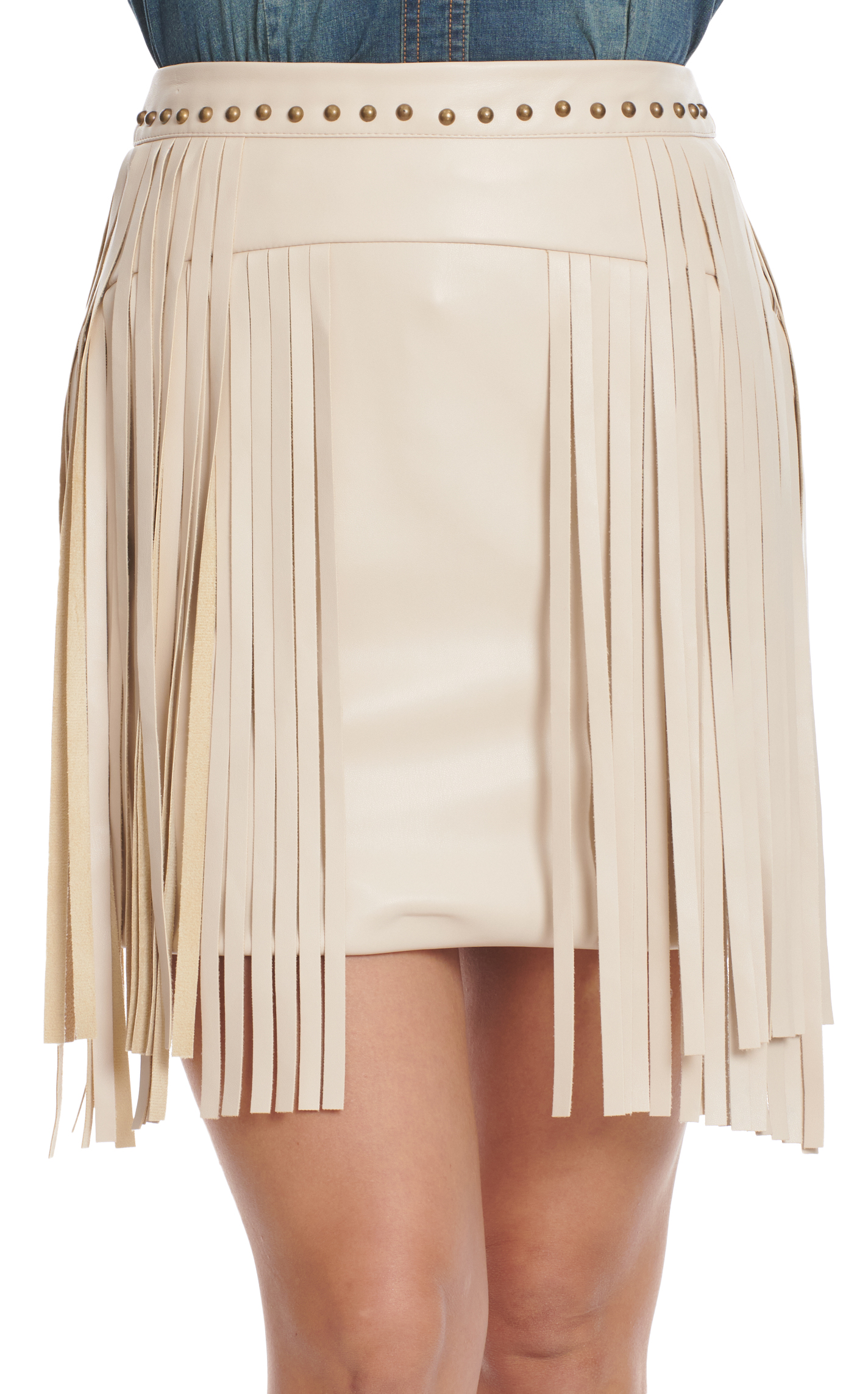 Rockin C Women's Cream Fringed Faux Leather Skirt - Image 1