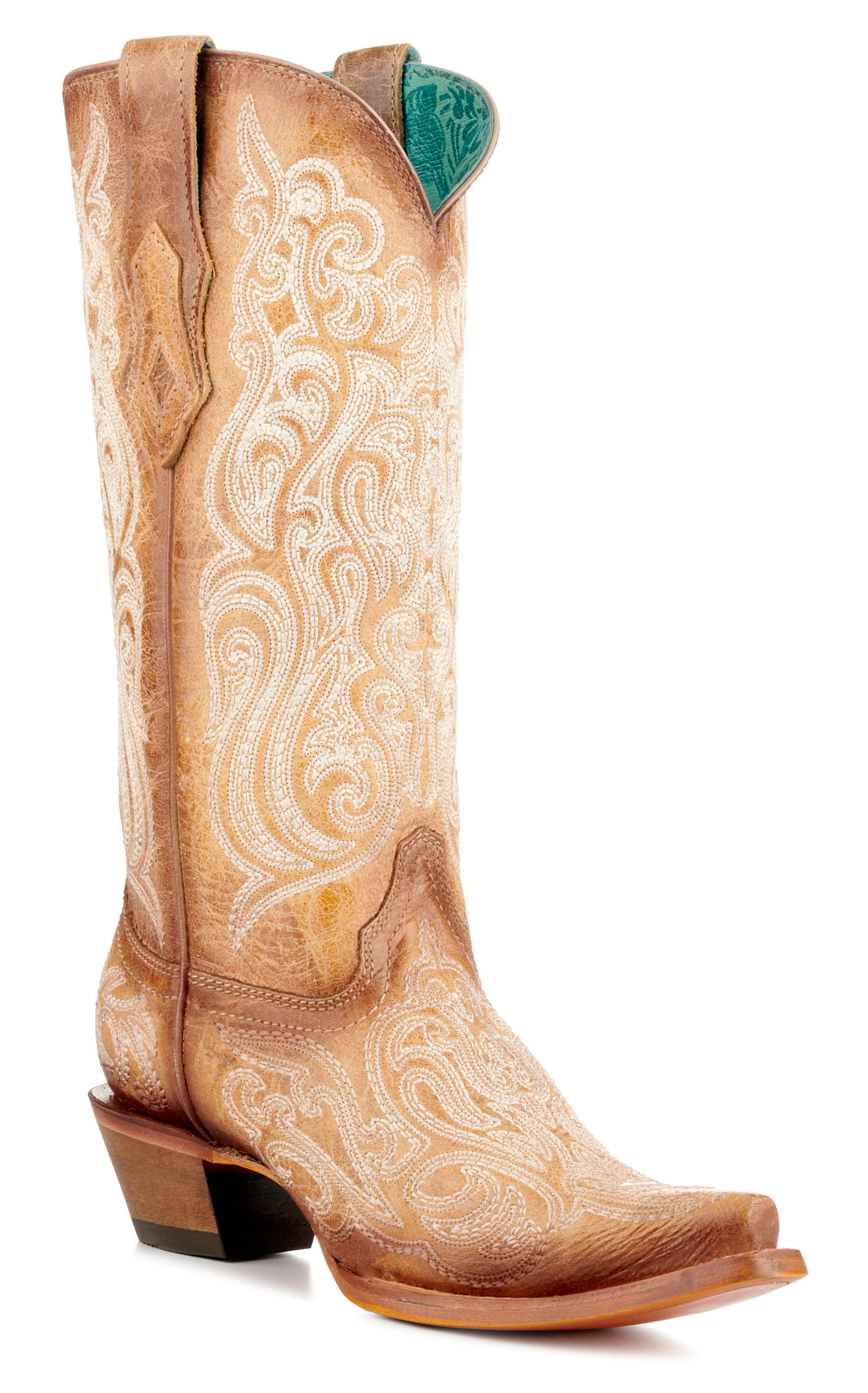 Corral Women's Straw Brown with Luminescent Embroidery Snip Toe Cowboy Boots - Image 1