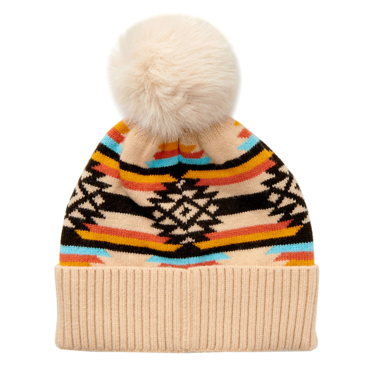 Girlie Girl Rich Latte Aztec Pom-Pom Knit Beanie - Image 1