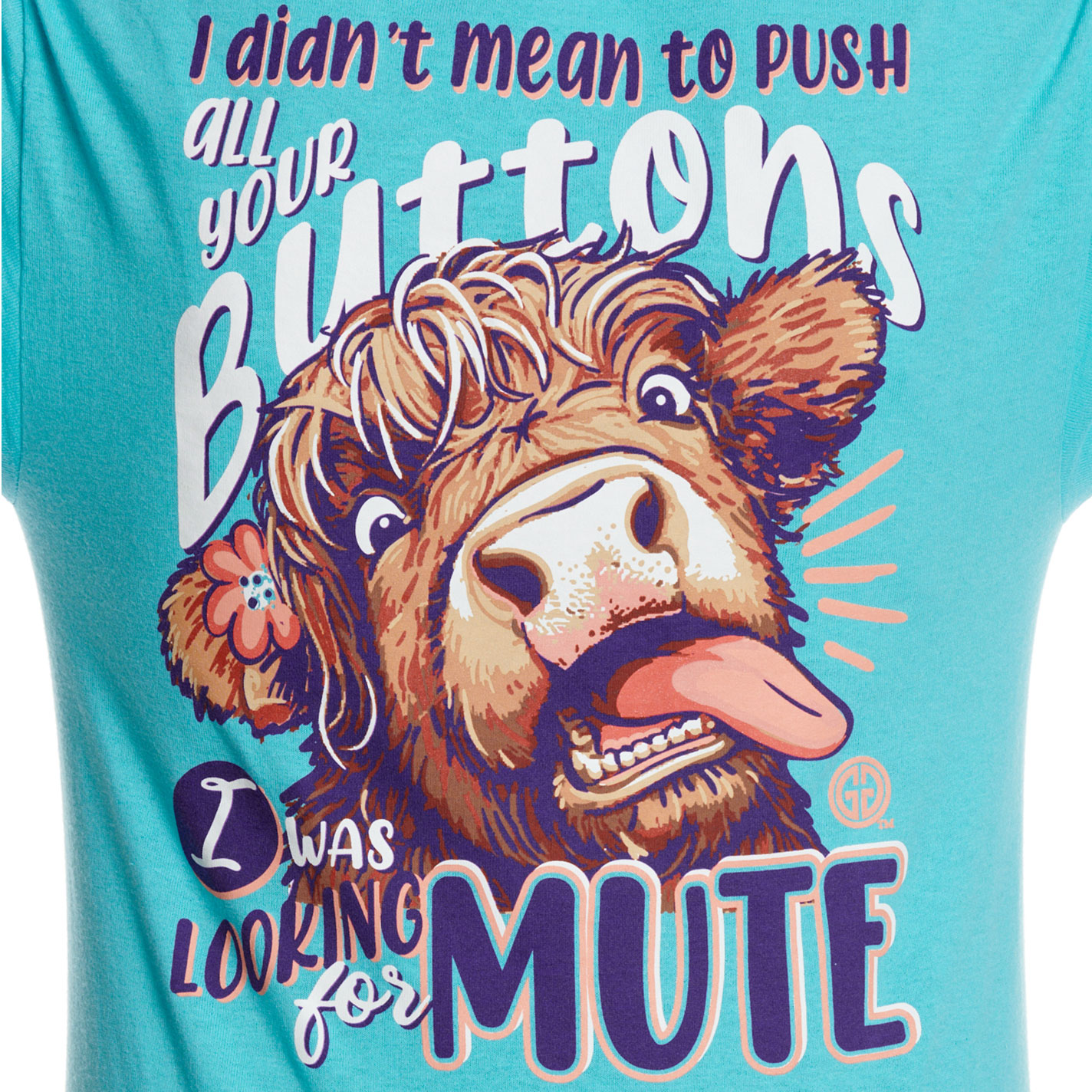 Girlie Girl Women's Push Buttons Scuba Blue Graphic T-Shirt - Image 3