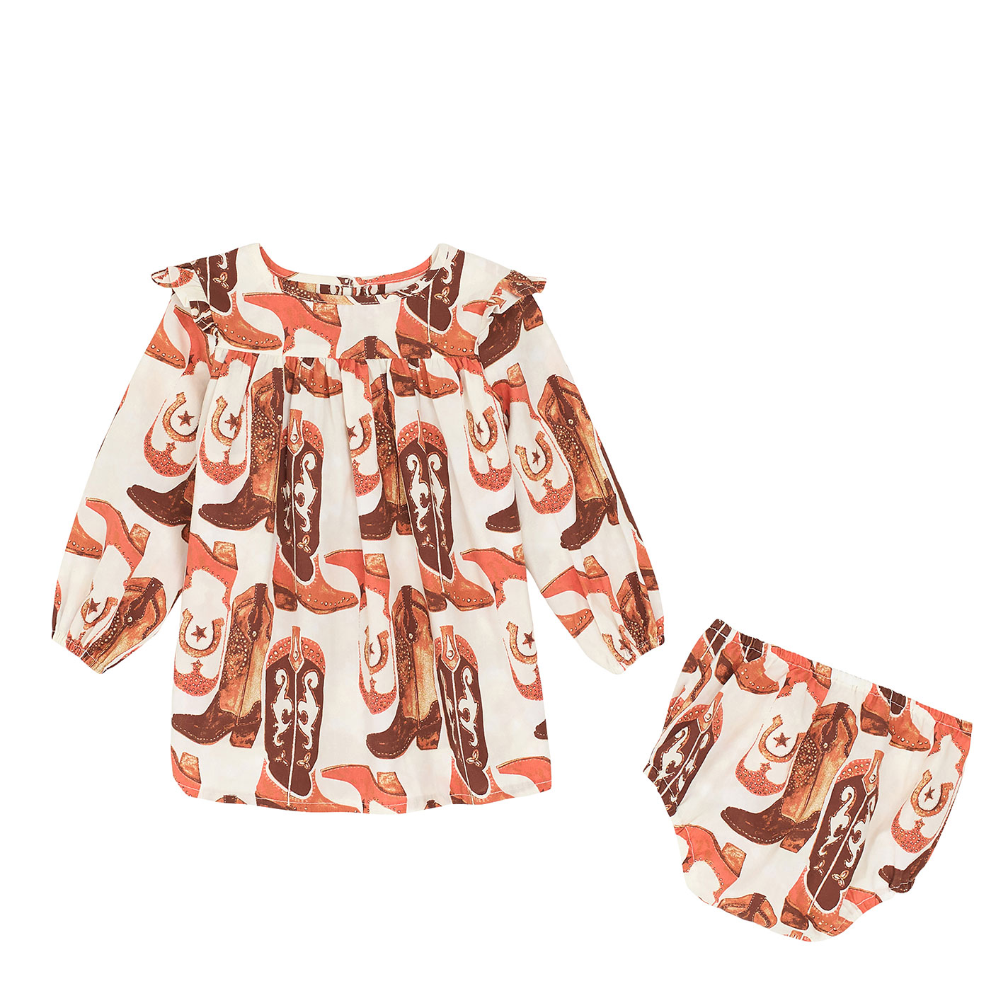Wrangler Infant Girl's Cream & Rust Western Print Trapeze Dress & Diaper Cover Set - Image 1