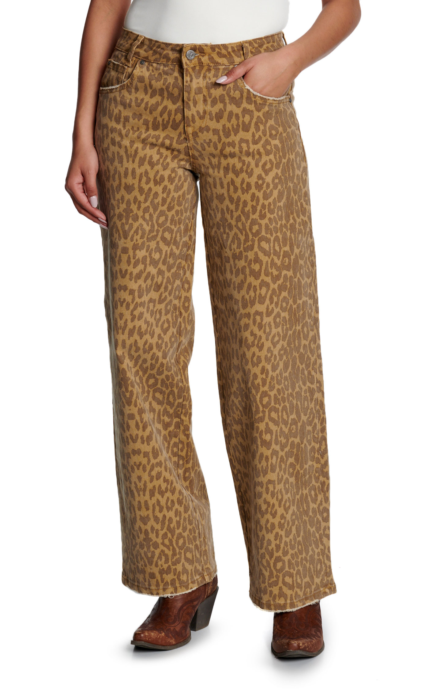 Bayeas Women's Leopard Mid Rise Straight Leg Jeans - Image 1