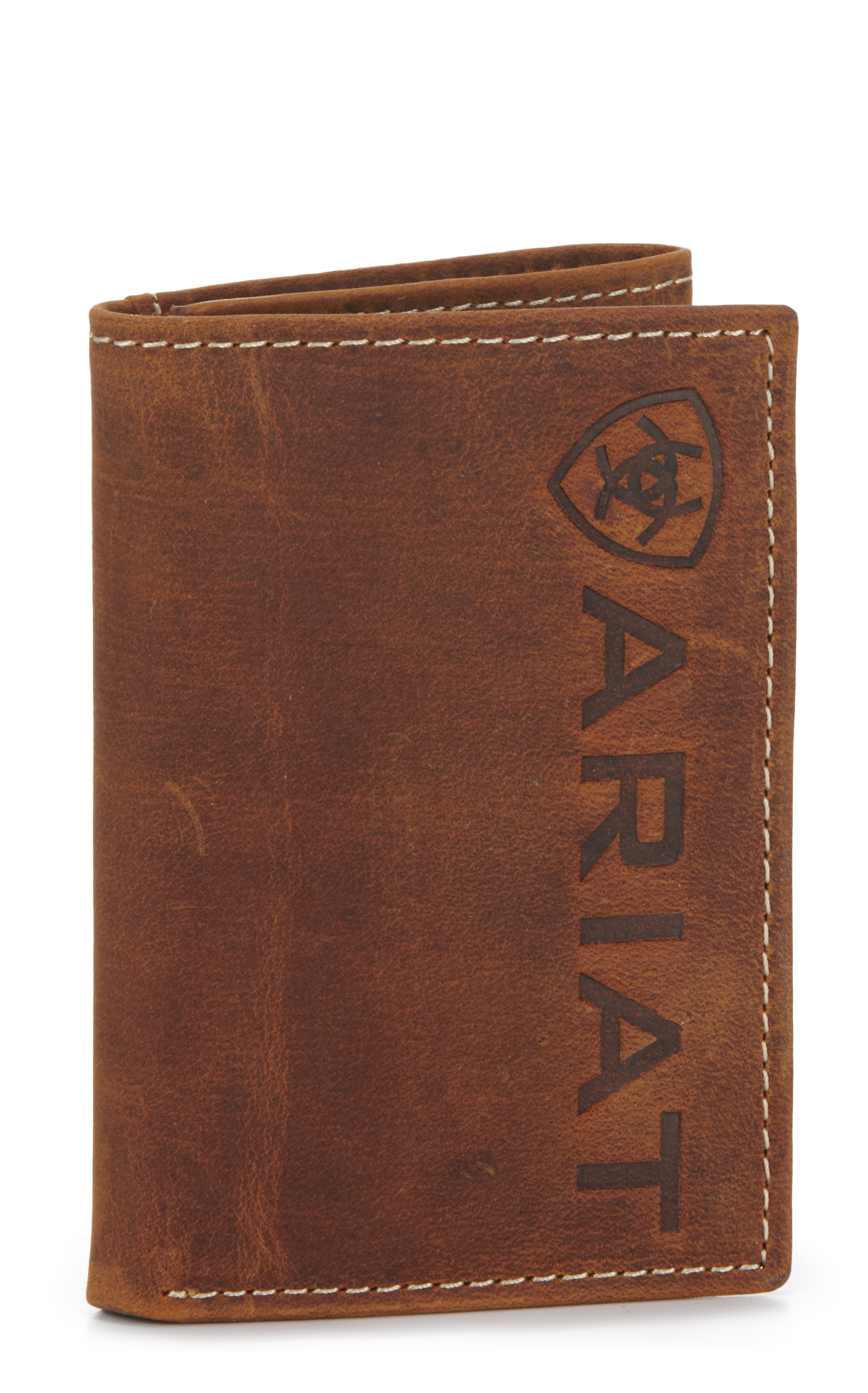 Ariat Brown with Embossed Shield Logo Tri-Fold Wallet - Image 1