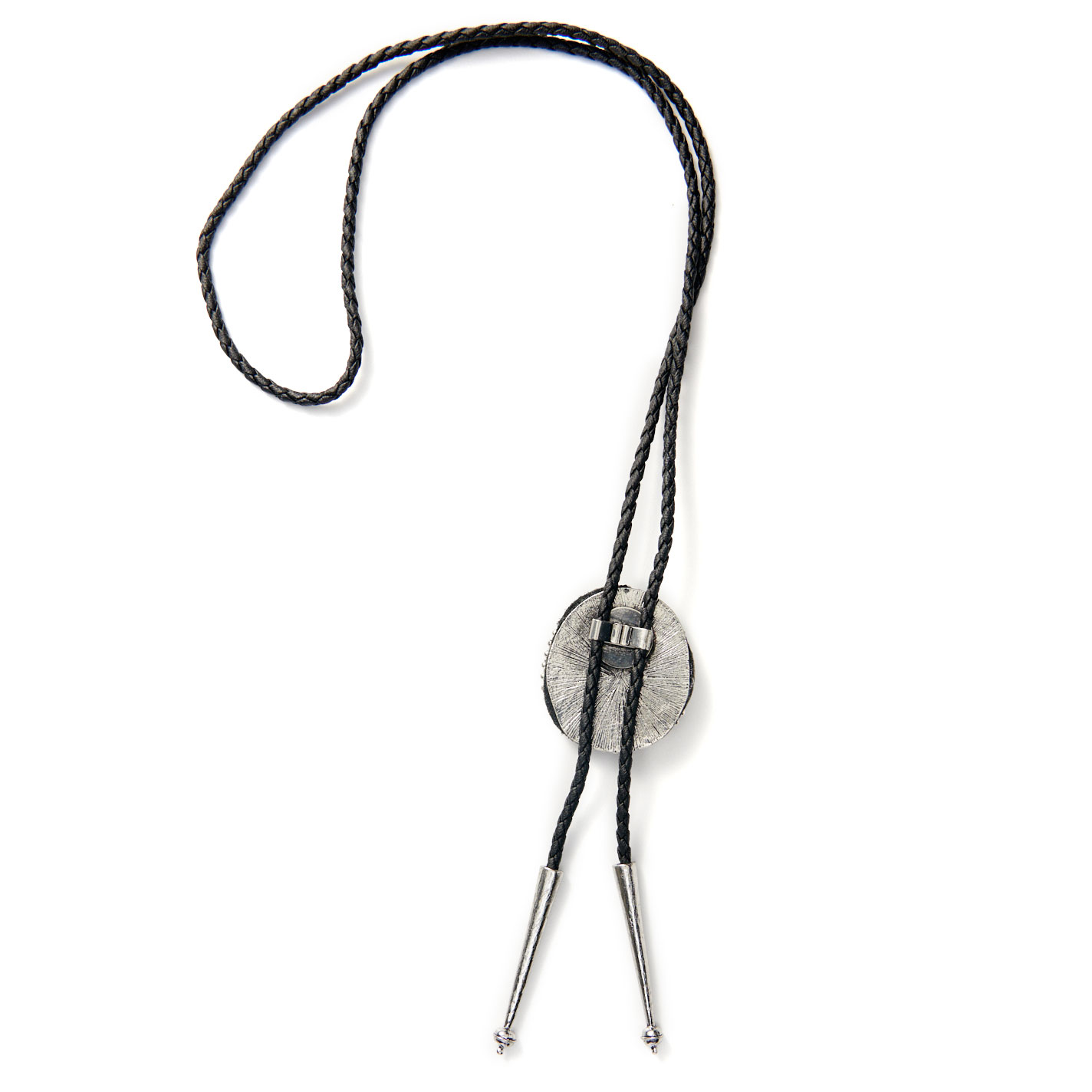 AndWest Antiqued Silver Black Stone & Rope Bolo Tie - Image 1