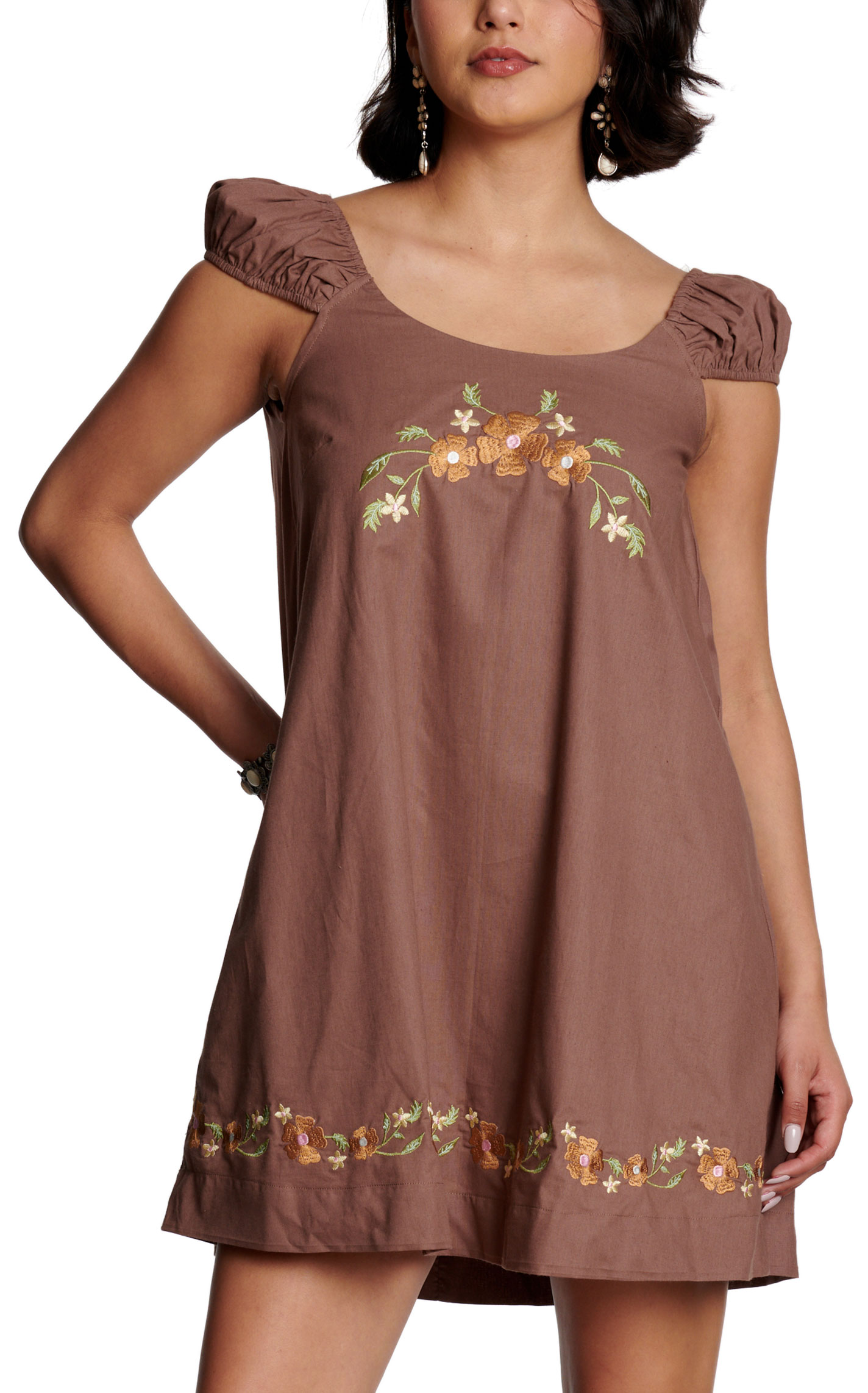 HYFVE Women's Brown Embroidery Dress - Image 1