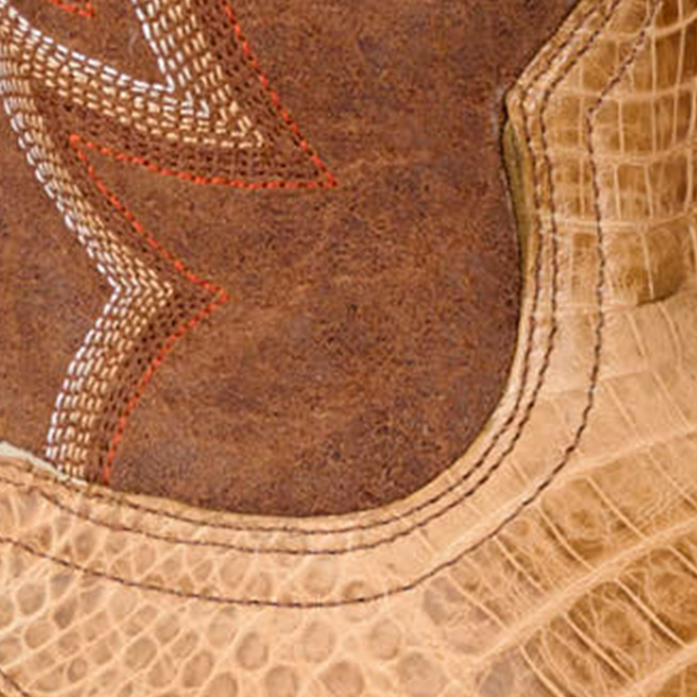 Cavender's Men's Brown and Saddle Caiman Belly Wide Square Toe Exotic Cowboy Boots - Image 1