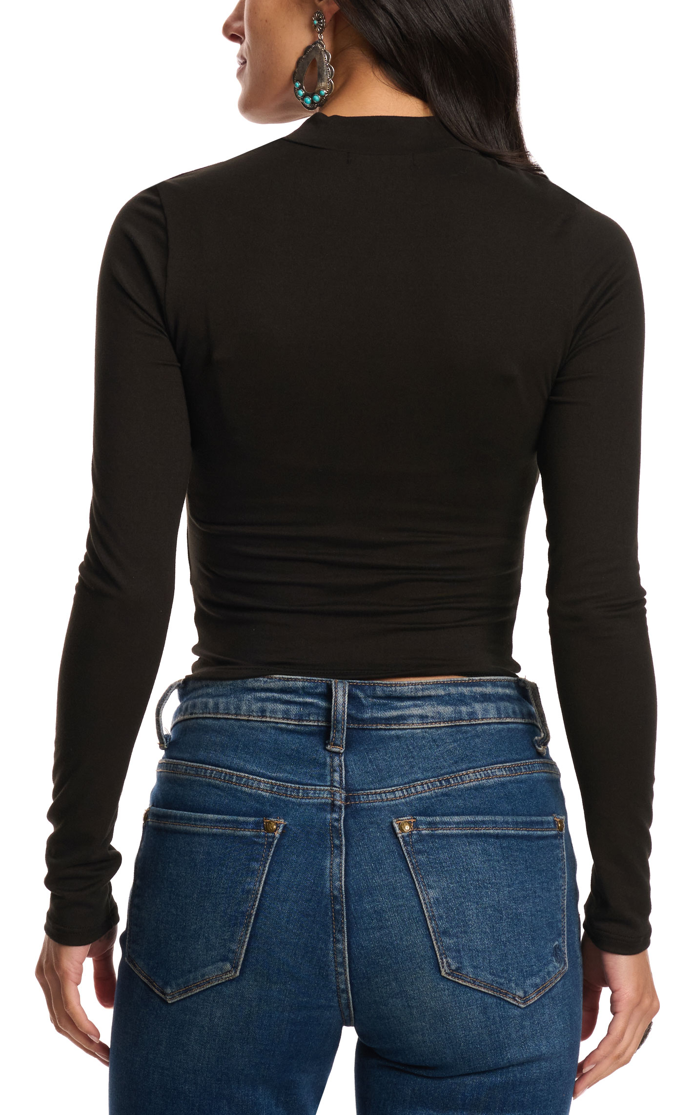 Moa Moa Women's Black Mandarin Collar Scrunch Tie Top - Image 1