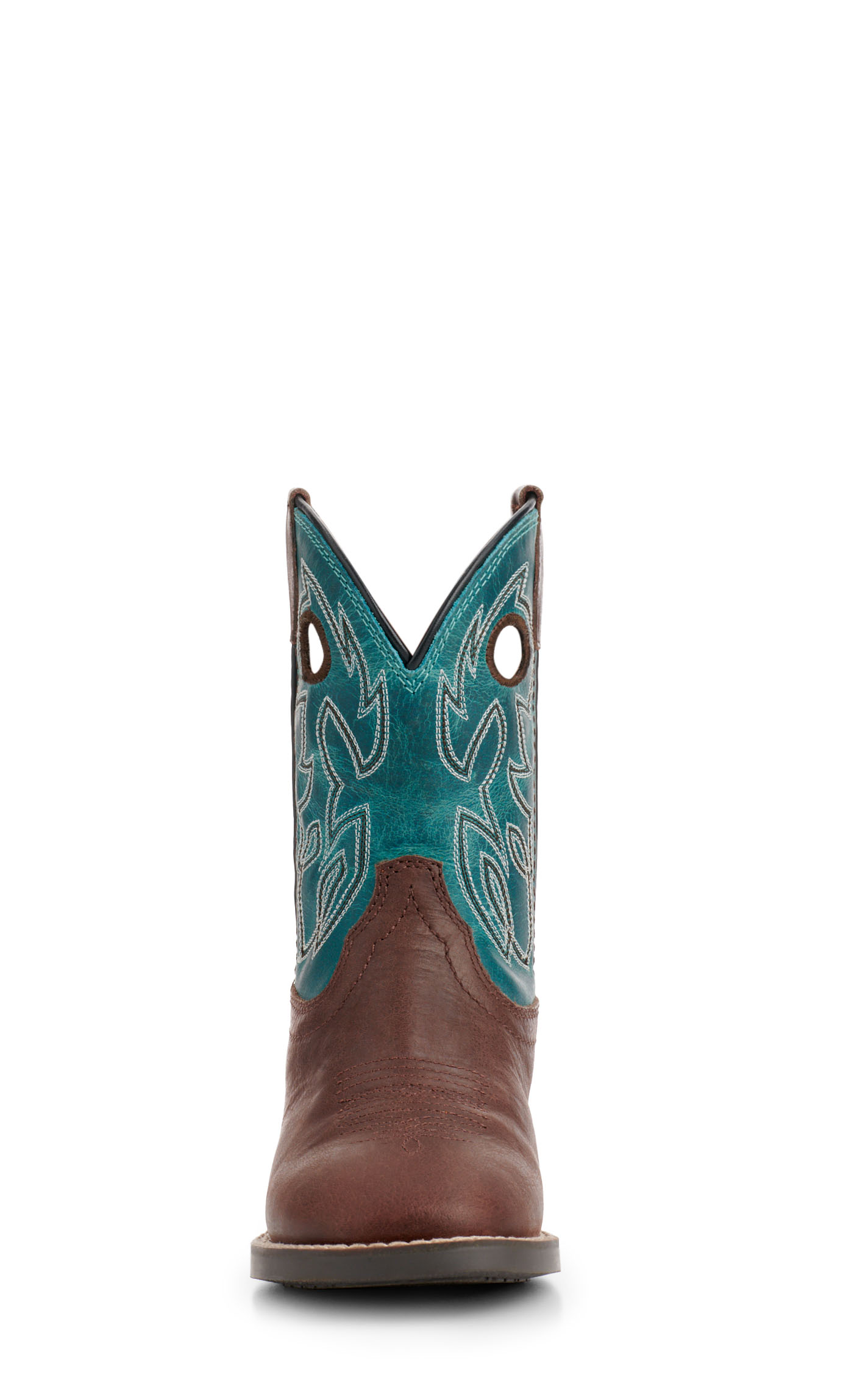 Justin Youth Bowline Junior Dark Brown and Blue Wide Square Toe Cowboy Boots - Image 1