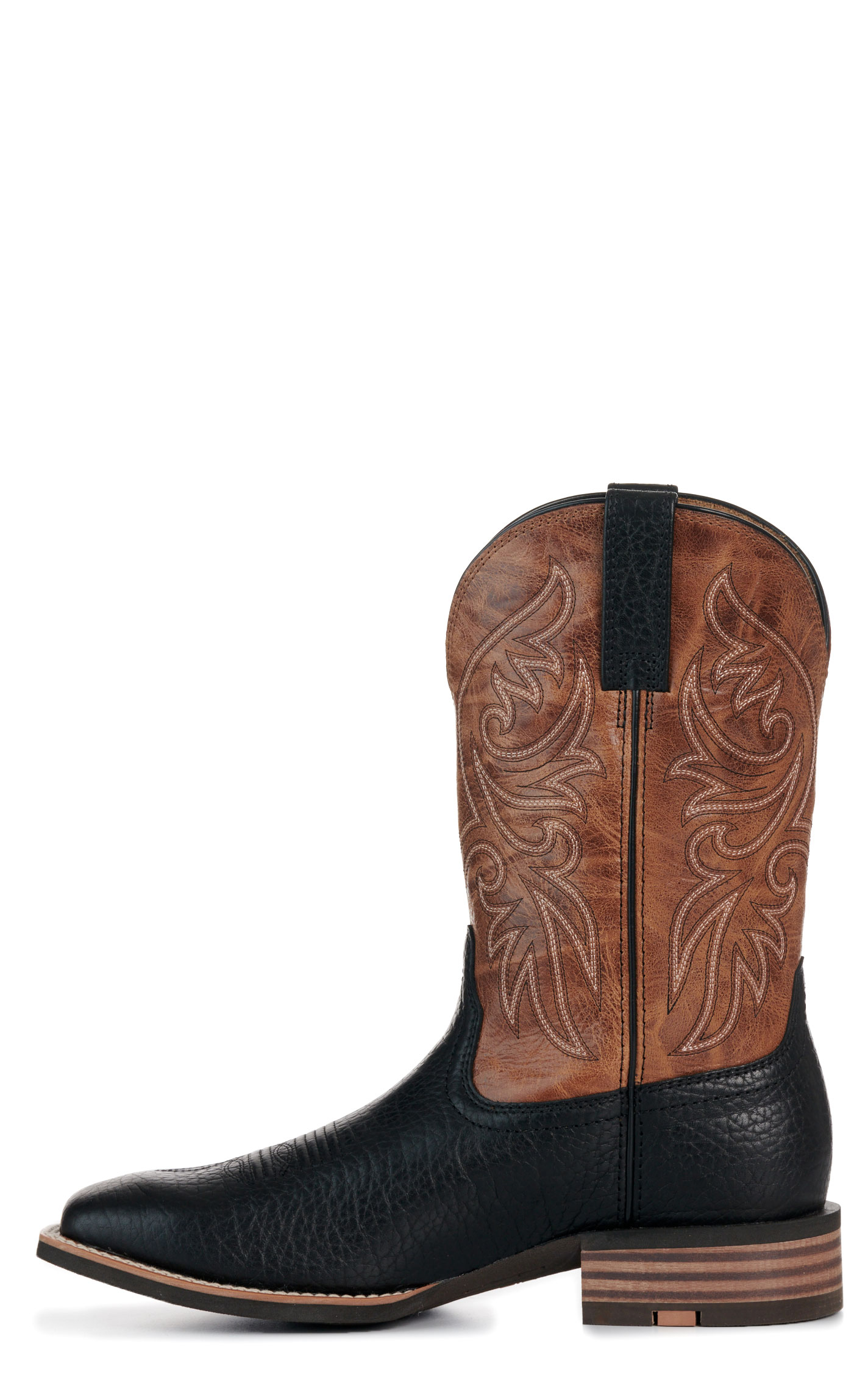 Ariat Men’s Black Adobe & Dark Tan Slingshot Wide Square Toe Cowboy Boots - Image 1