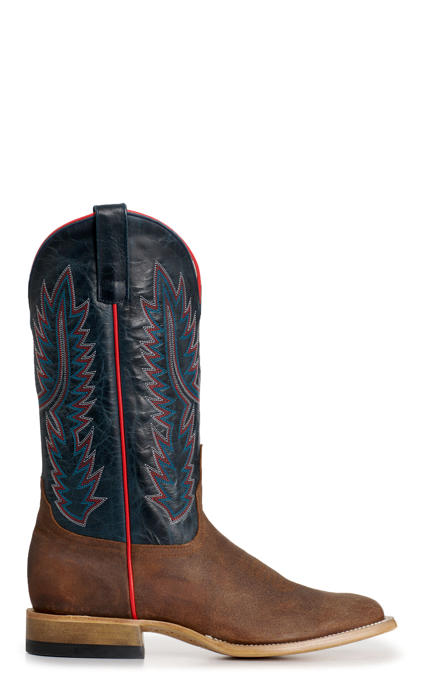 Anderson Bean Men's Horsepower Distressed Tobacco & Blue Wide Square Toe Cowboy Boots - Image 1