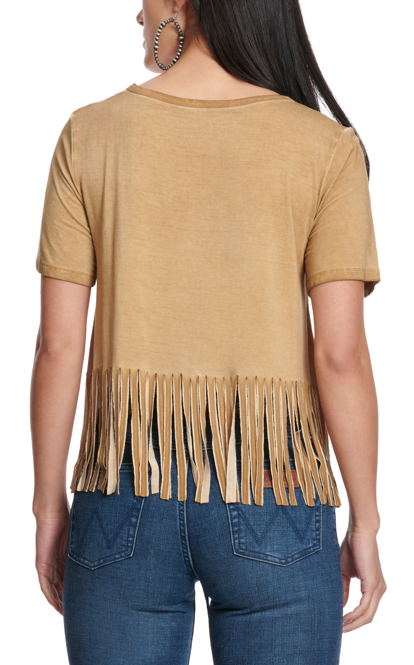 Cowgirl Hardware Women's Sassy Buckskin Brown Rodeo Fringed T-Shirt - Image 1