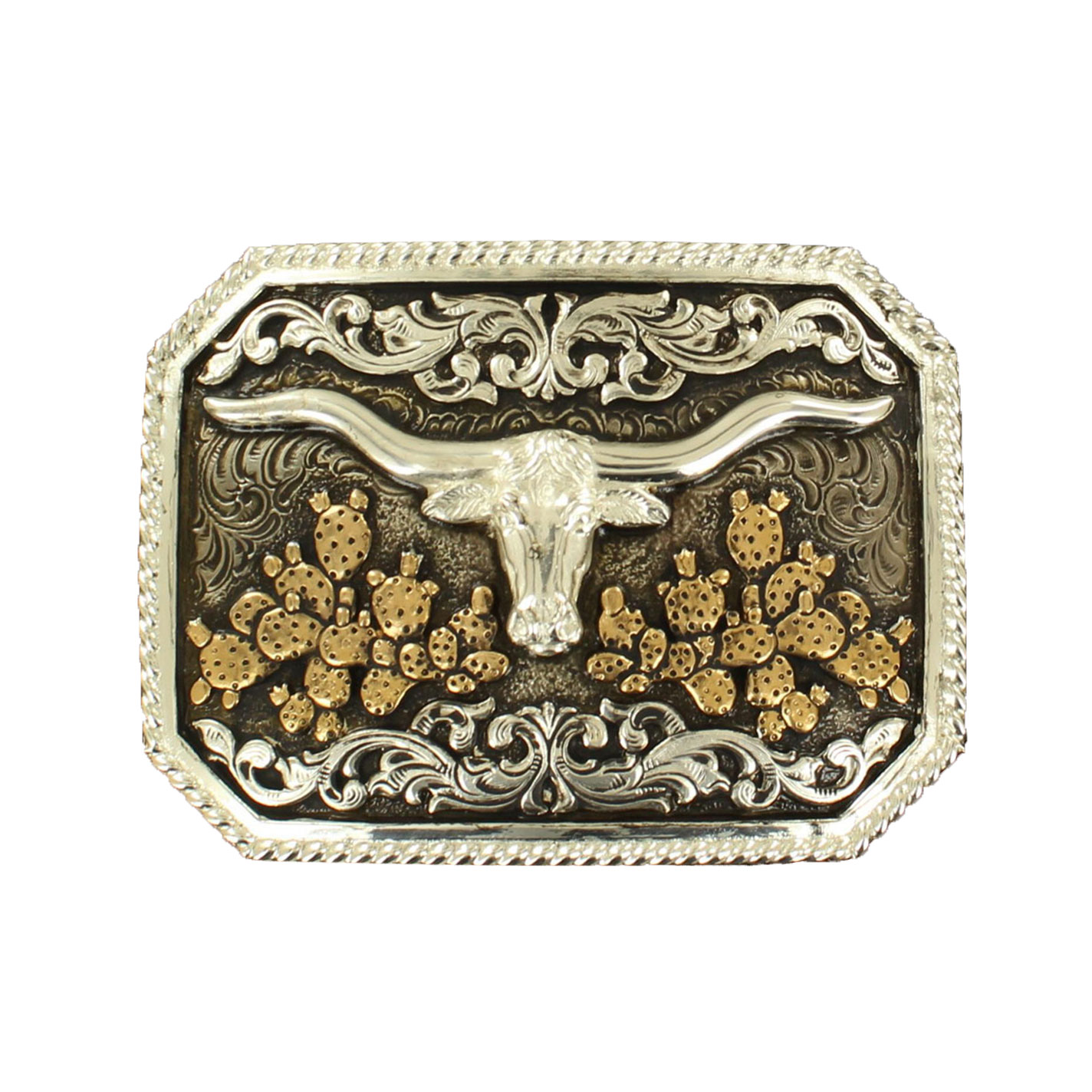 Crumrine Rectangle Cactus Longhorn Three Tone Buckle - Image 1
