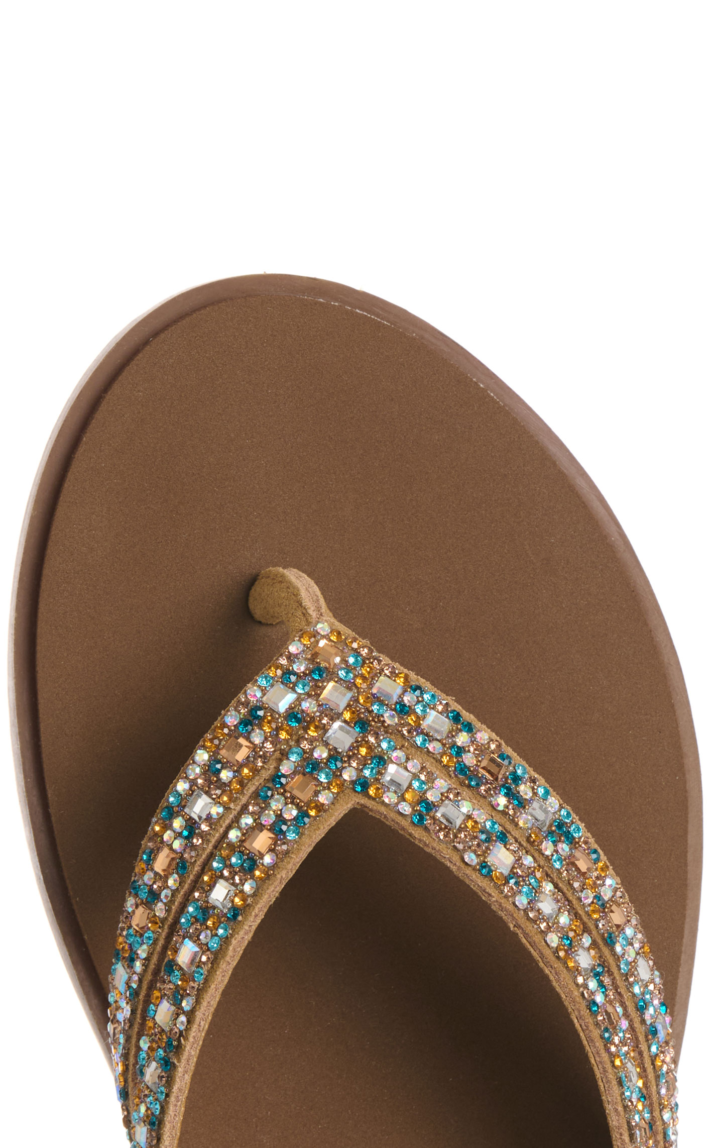 Yellow Box Women’s Tan Dalia Multi-Stone Turquoise Flip Flops - Image 1