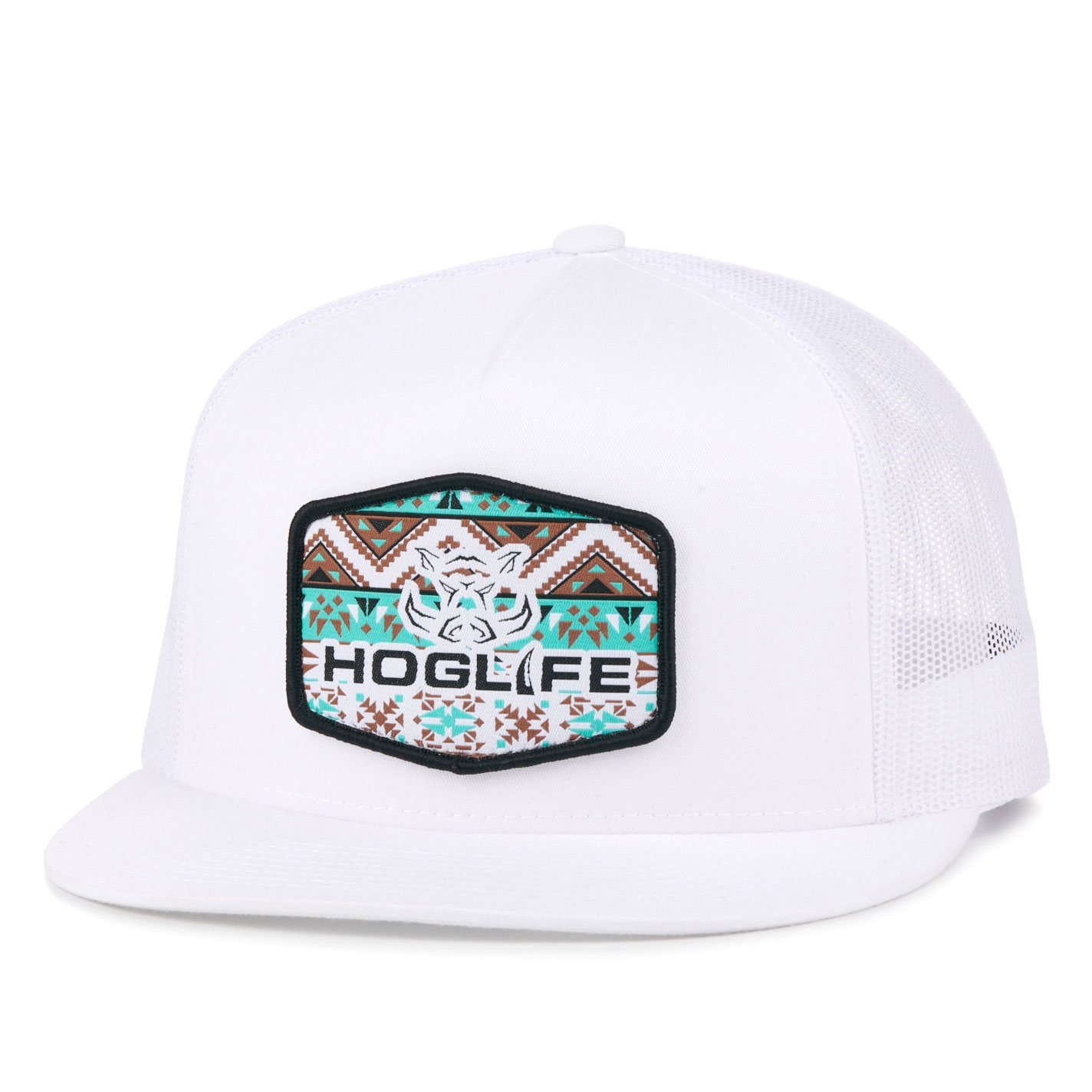 Hog Life White with Aztec Logo Patch Cap - Image 1