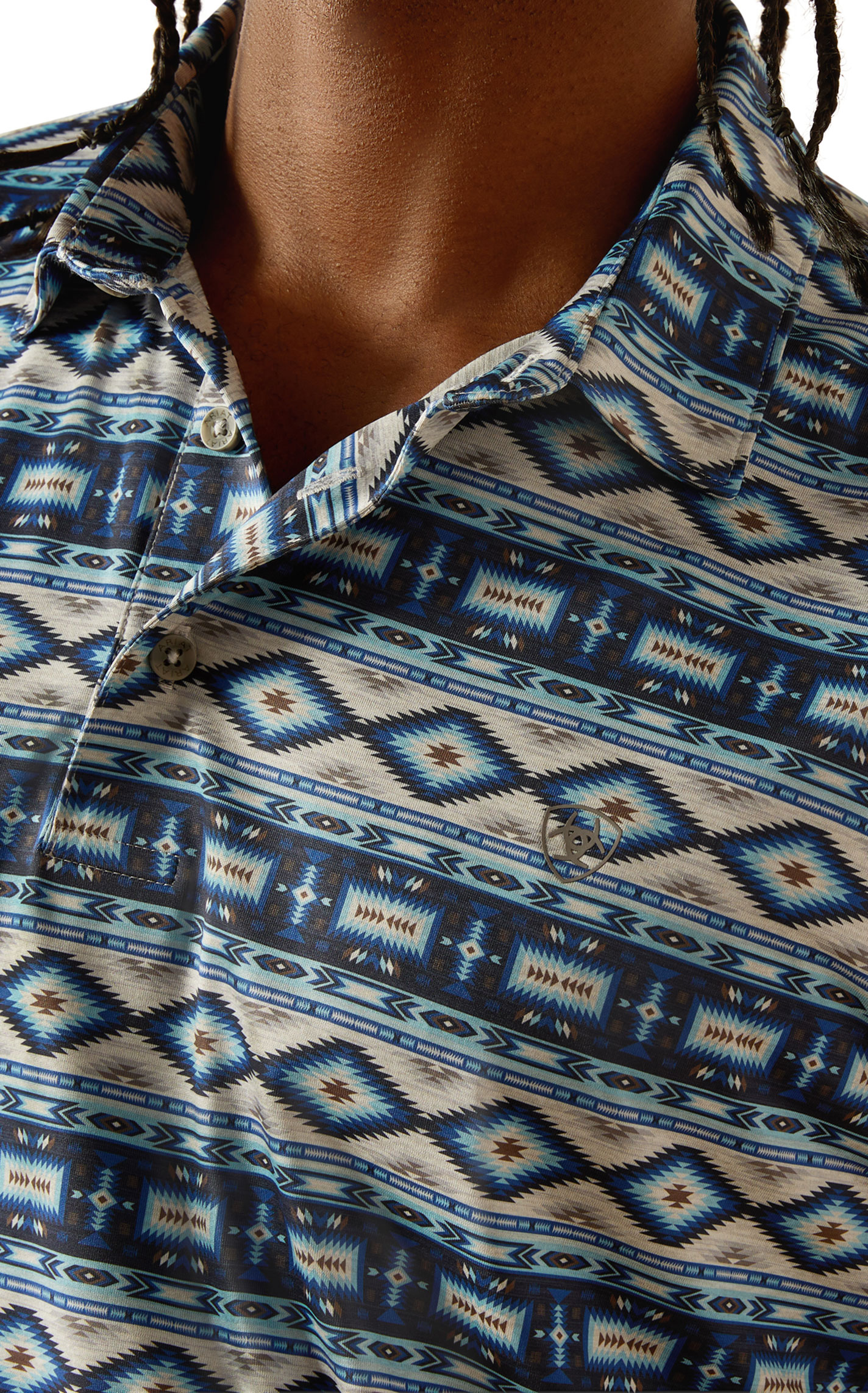 Ariat Men's AriatTEK Charger Gray Sky & Blue Aztec Polo Shirt - Image 1