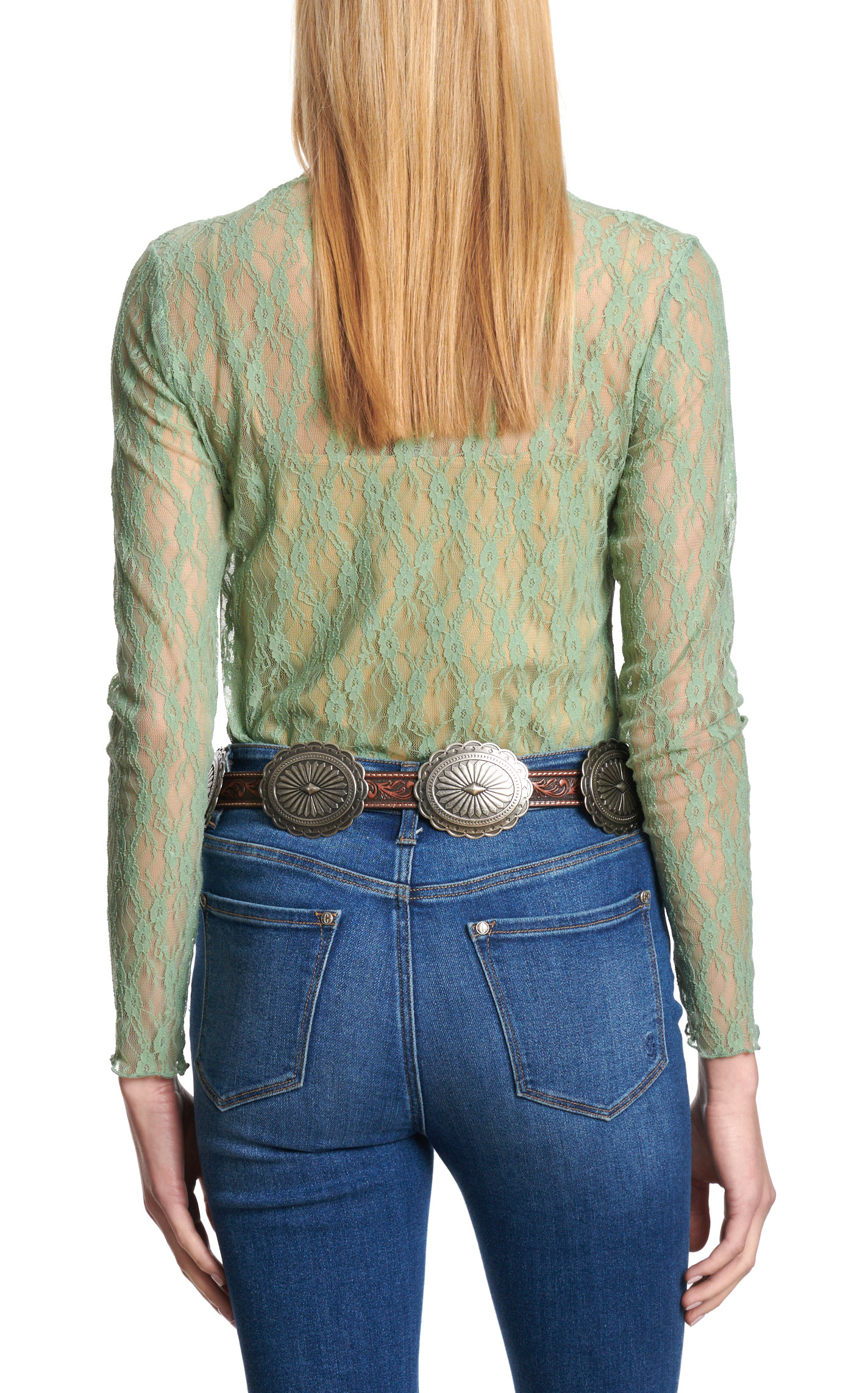 Moa Moa Women's Green Sheer Lace Long Sleeve Top - Image 1