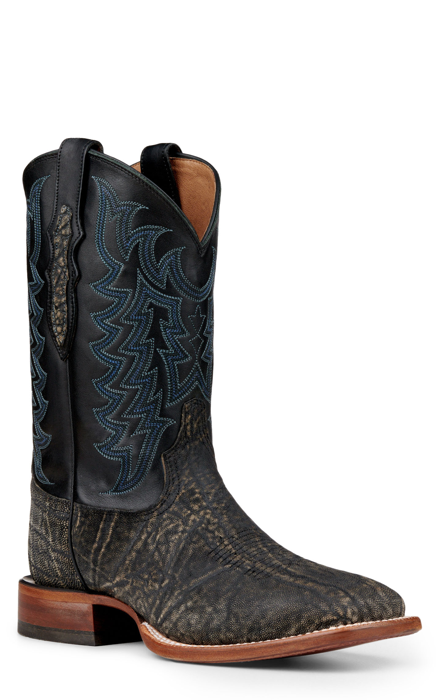 Tony Lama Men's Black and Safari Gray Elephant Wide Square Toe Exotic Cowboy Boots - Cavender's Exclusive - Image 1
