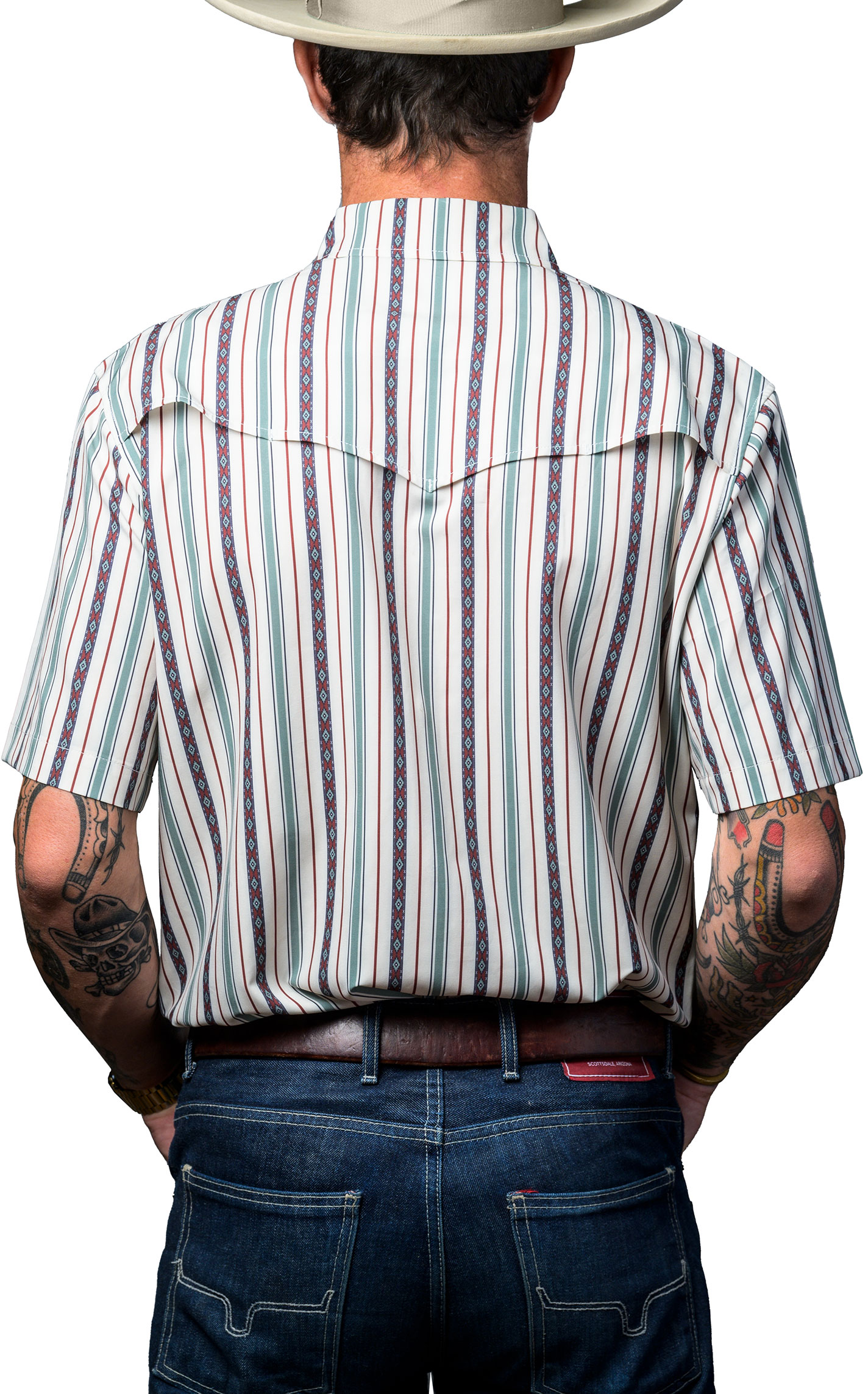 Ferrell Men's Green & Colorful Striped Western Shirt - Image 2