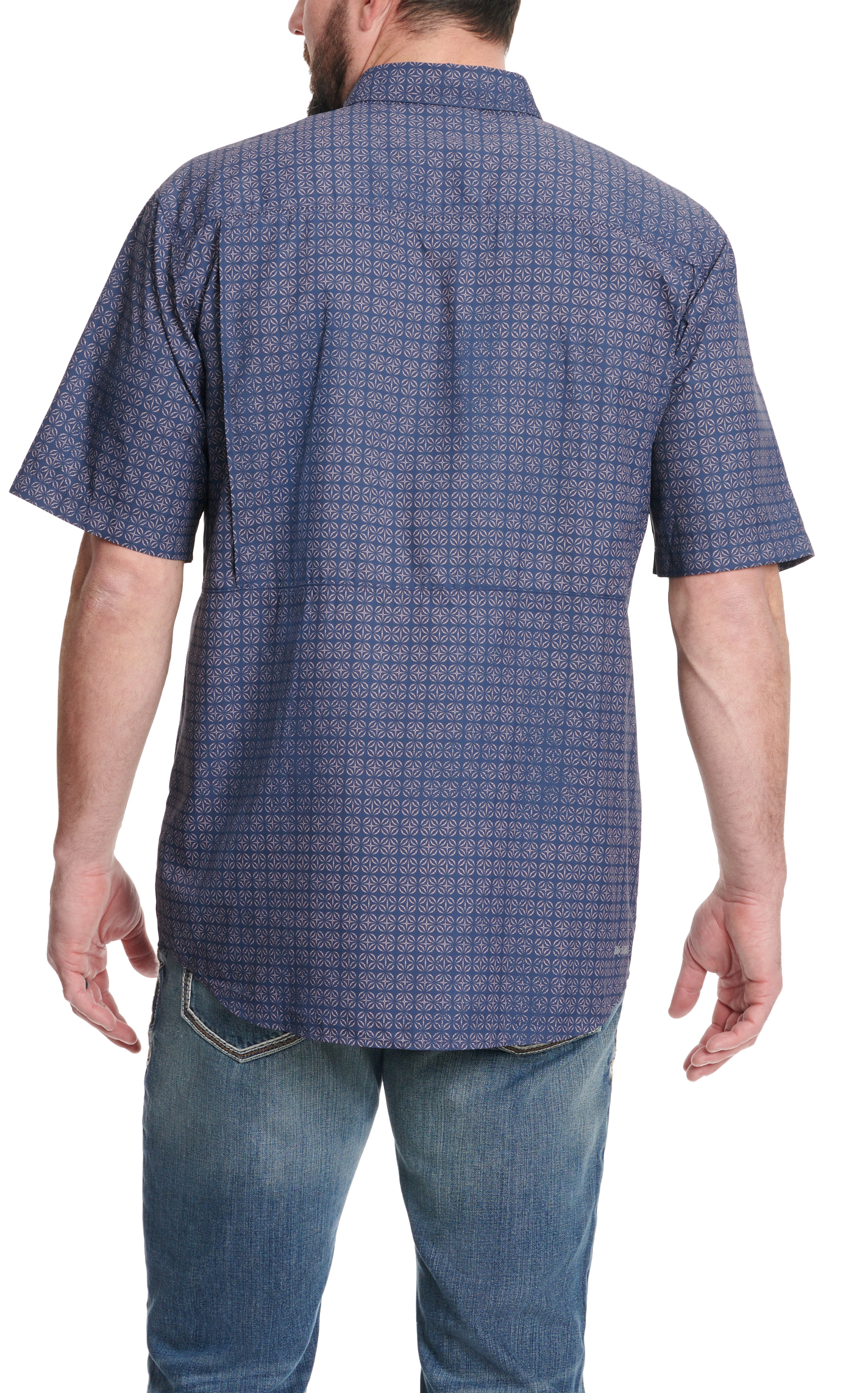 Ariat Men's VentTEK Outbound Midnight Navy & Dusty Pink Geo Print Short Sleeve Shirt - Image 1