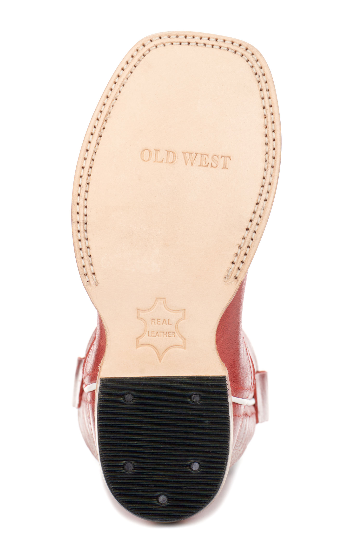 Old West Youth Dark Red Wide Square Toe Cowboy Boots - Image 1