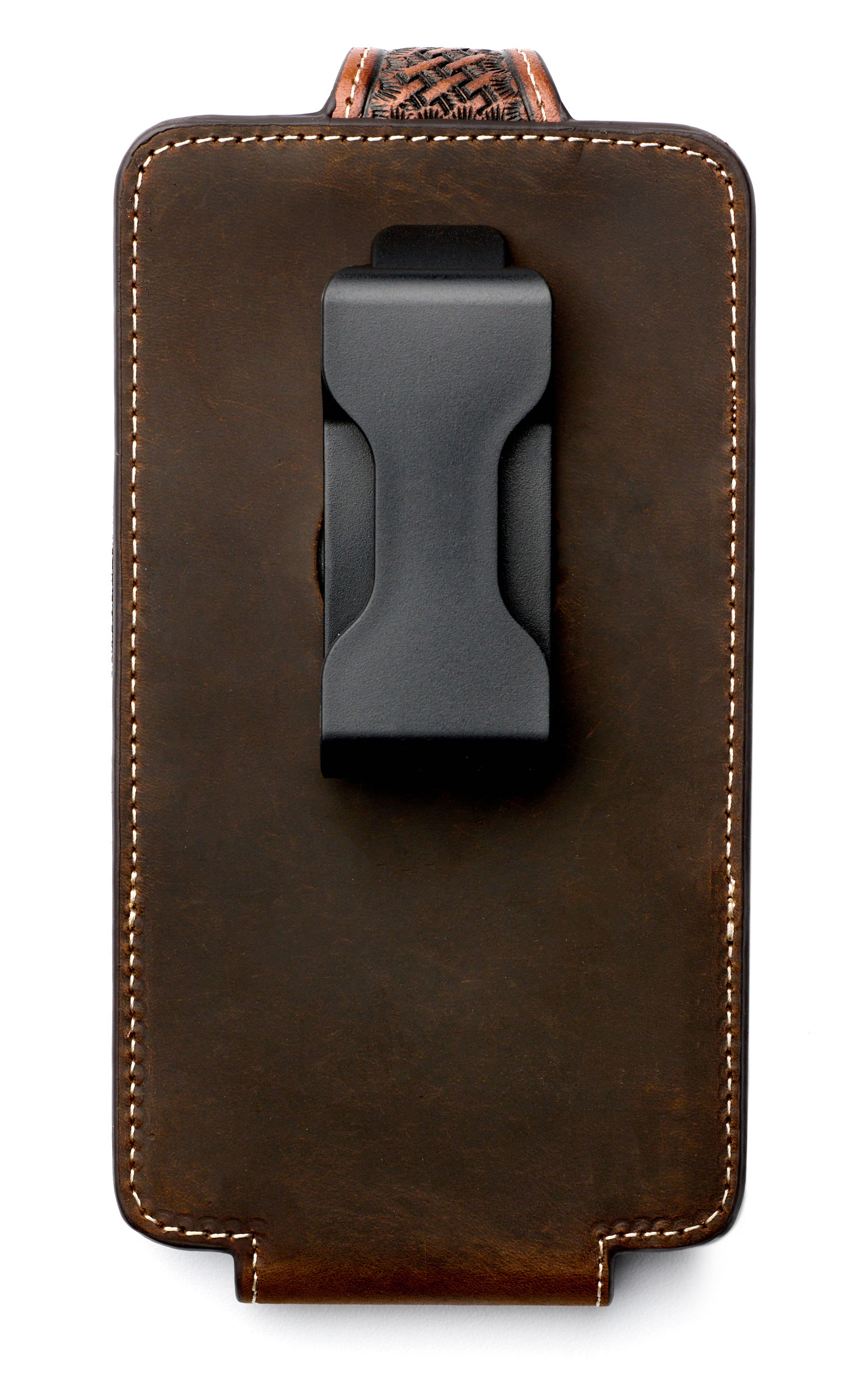 Ariat Chocolate Leather & Basket Weave Silver Stud Accent Large Cell Phone Case - Image 1