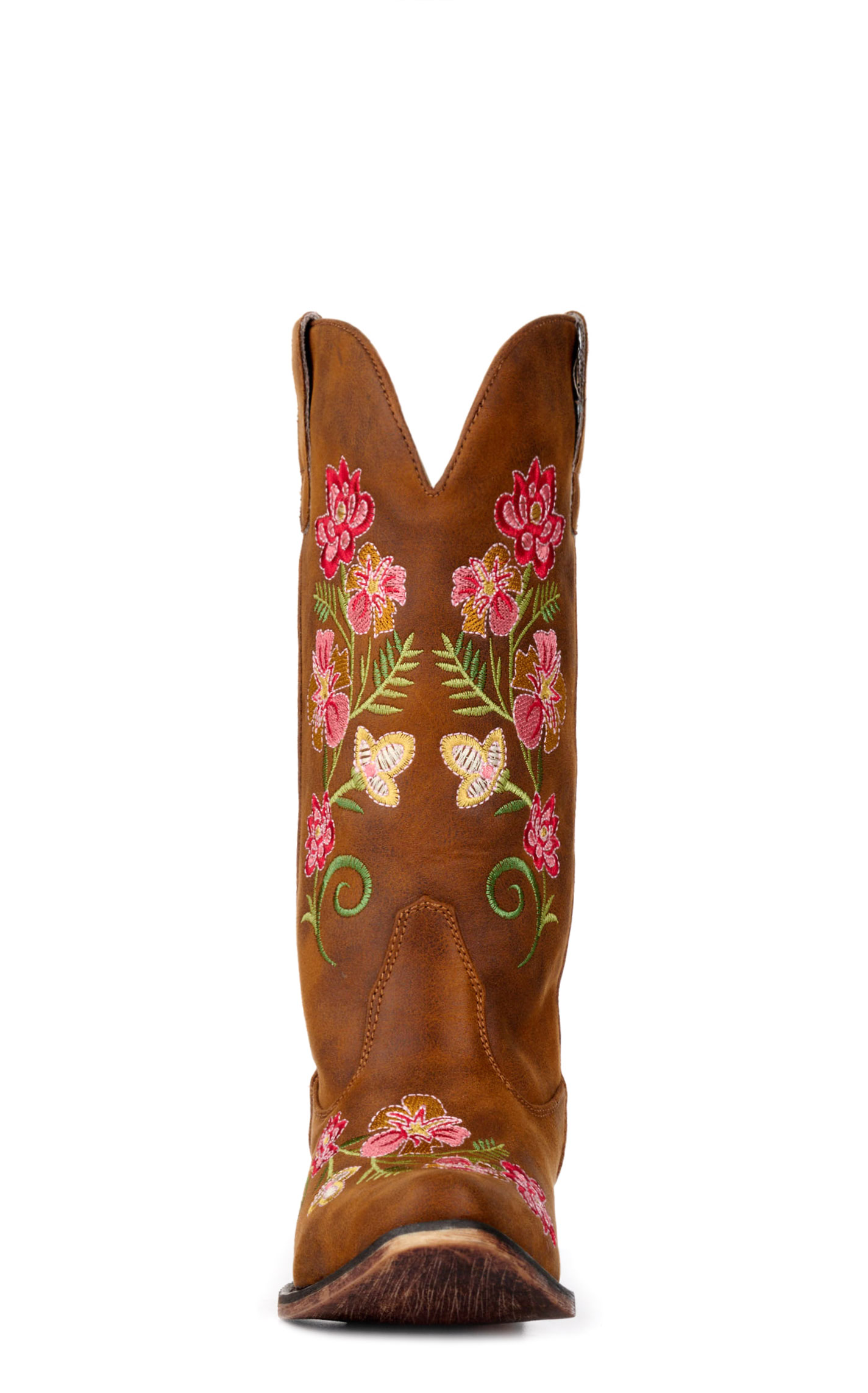 Roper Women’s Riley Brown with Floral Embroidery Faux Leather Snip Toe Cowboy Boots - Image 1