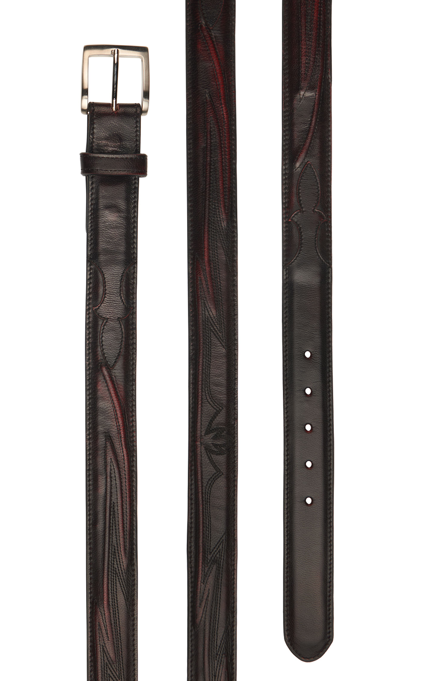 JRC & Sons Men's Black Cherry Stitched Goat Leather Western Belt - Image 1