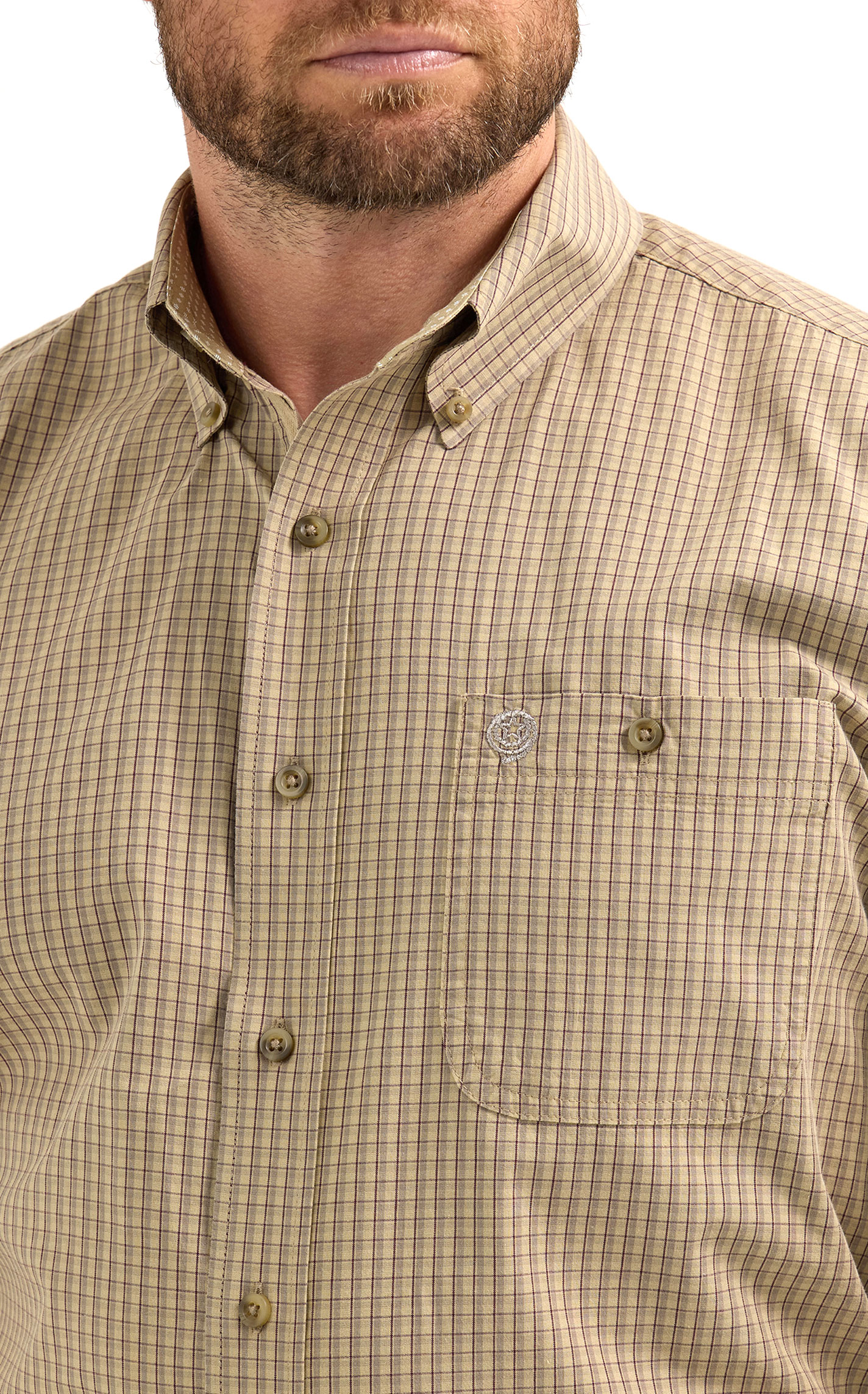 Wrangler Men's George Strait Collection Coffee & Chocolate Plaid Western Shirt - Image 1