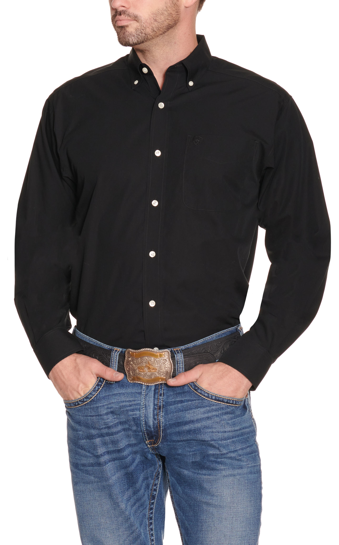 Ariat Men's Black Wrinkle Free Long Sleeve Western Shirt - Image 1