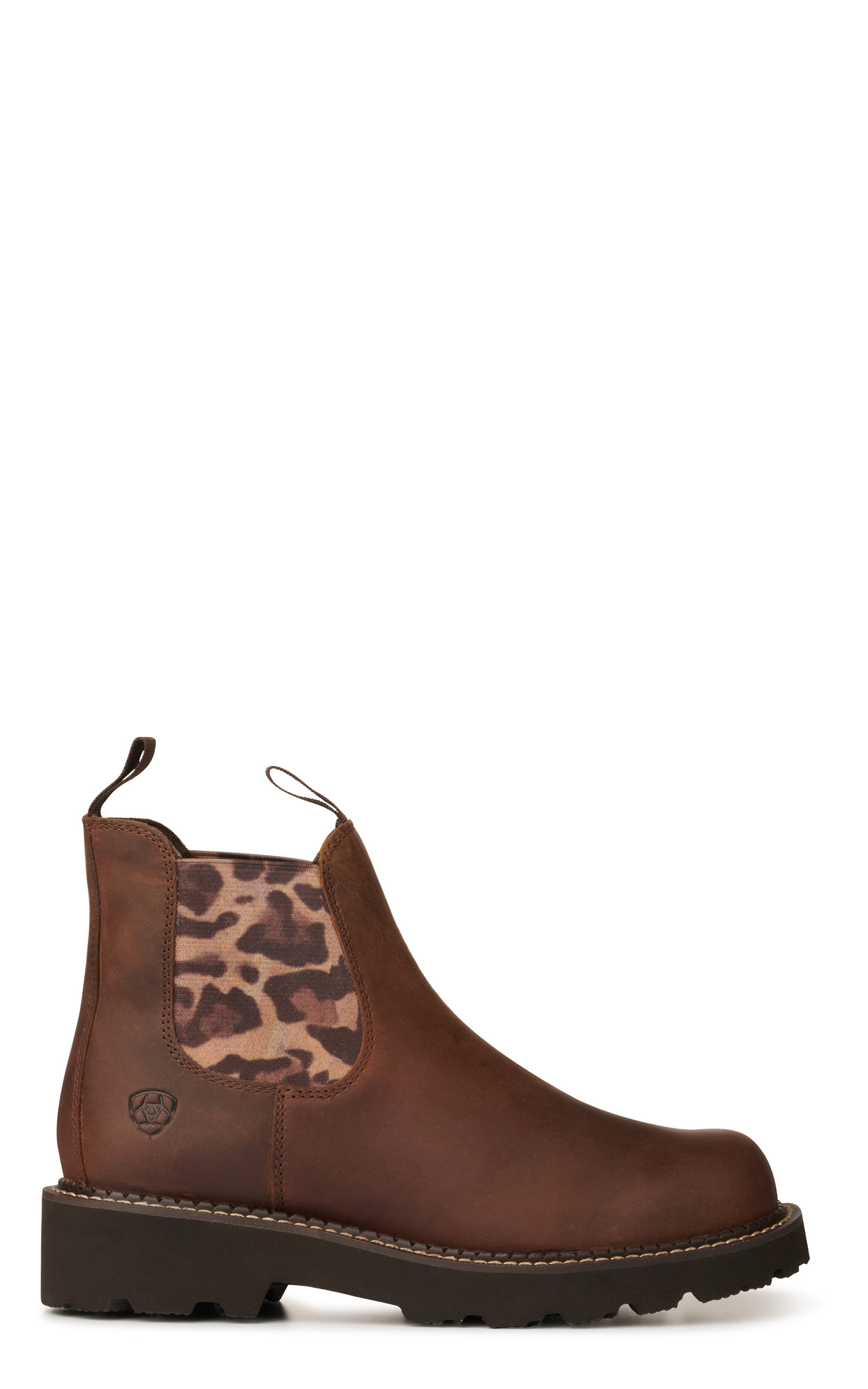 Ariat Women's Fatbaby Twin Gore Tan and Leopard Round Toe Chelsea Boots - Image 1