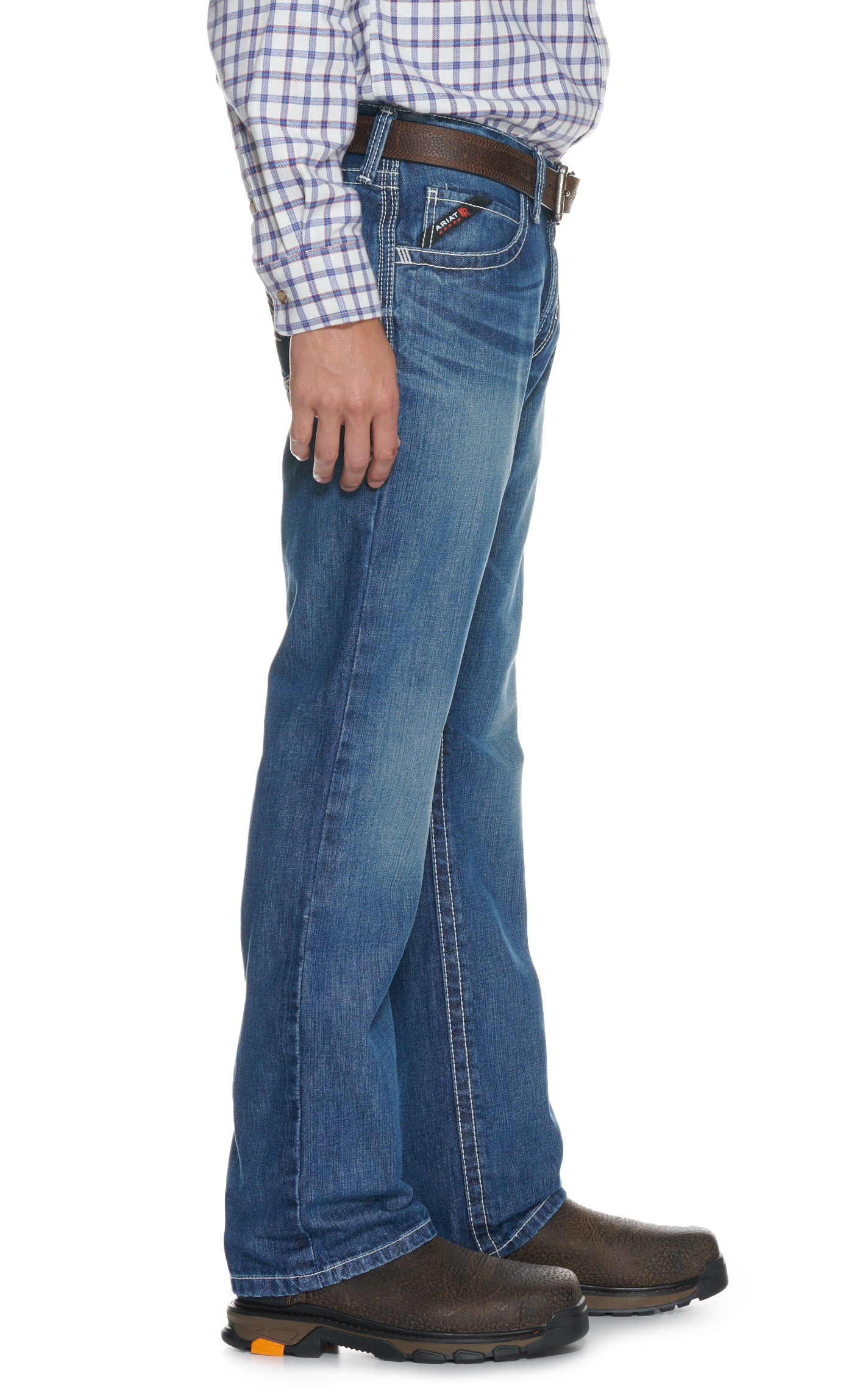 Ariat Men's FR M4 Ridgeline Glacier Medium Wash Relaxed Fit Boot Cut Work Jeans - Image 1