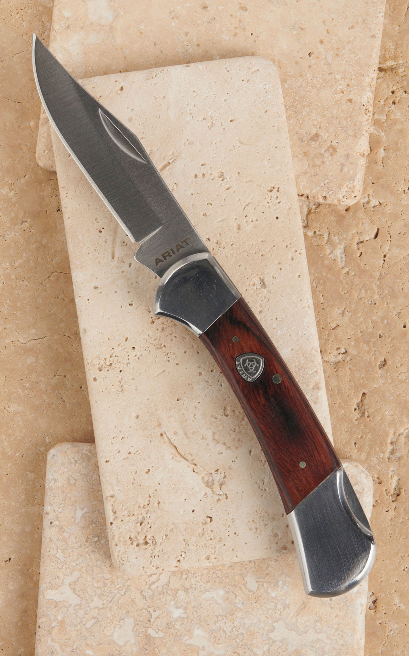 Ariat large Single Smooth Blade Woodgrain Handle Folding Knife - Image 3