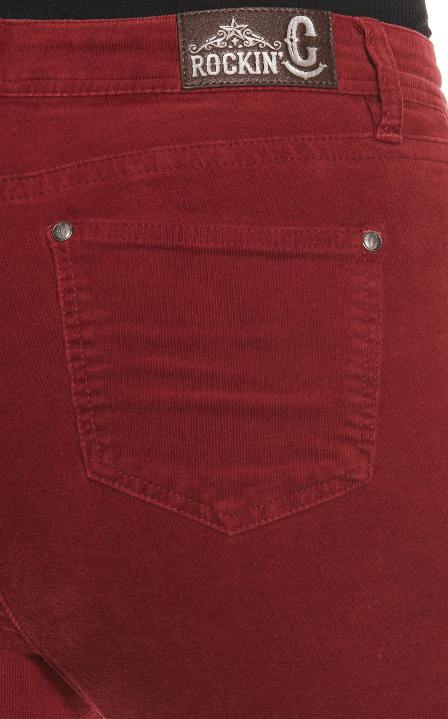Rockin' C Women's Burgundy Corduroy Frayed Hem Trouser Leg Jean - Image 1