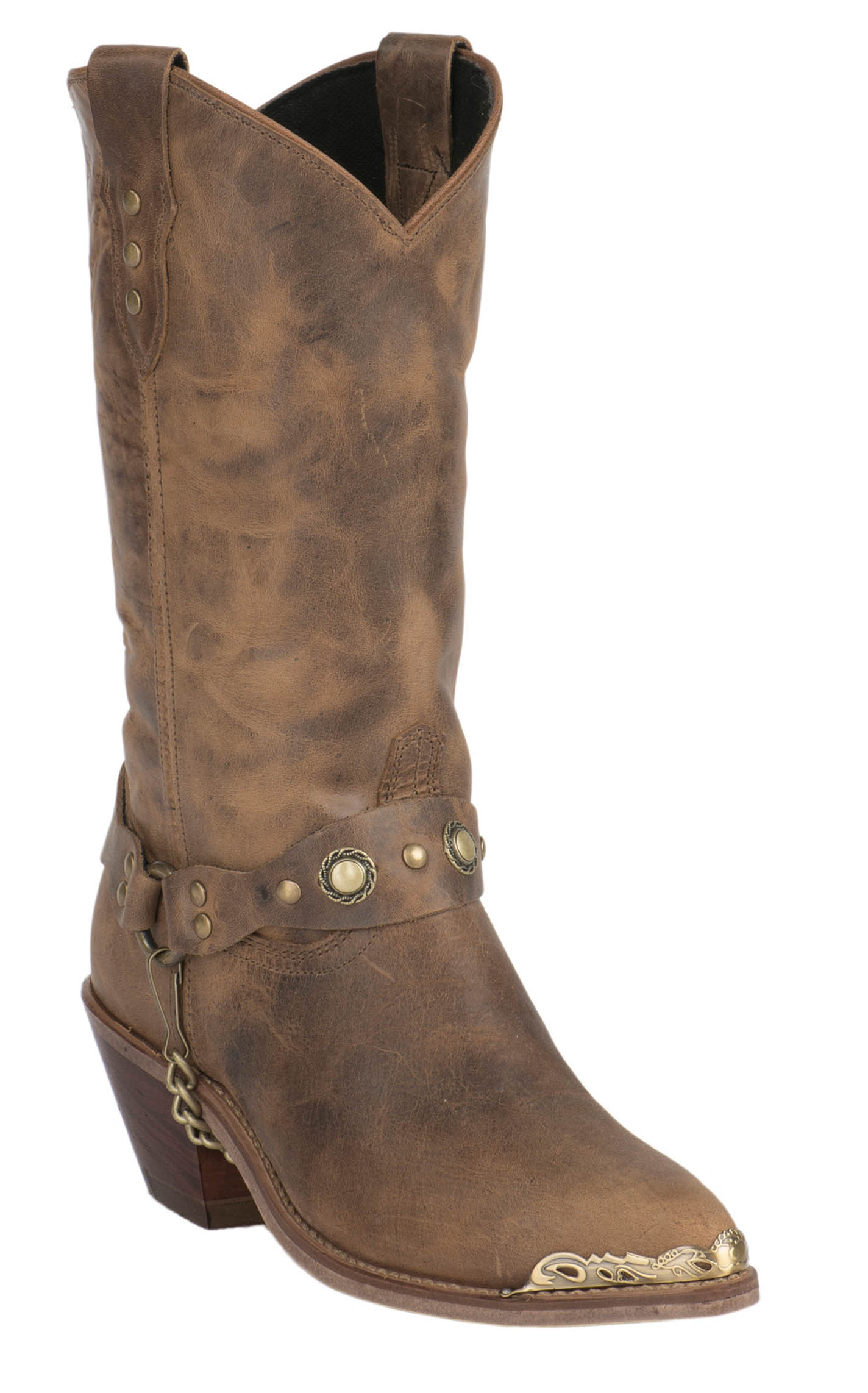 Sage Women's Antique Tan with Concho Strap J-Toe Cowboy Boots - Image 1