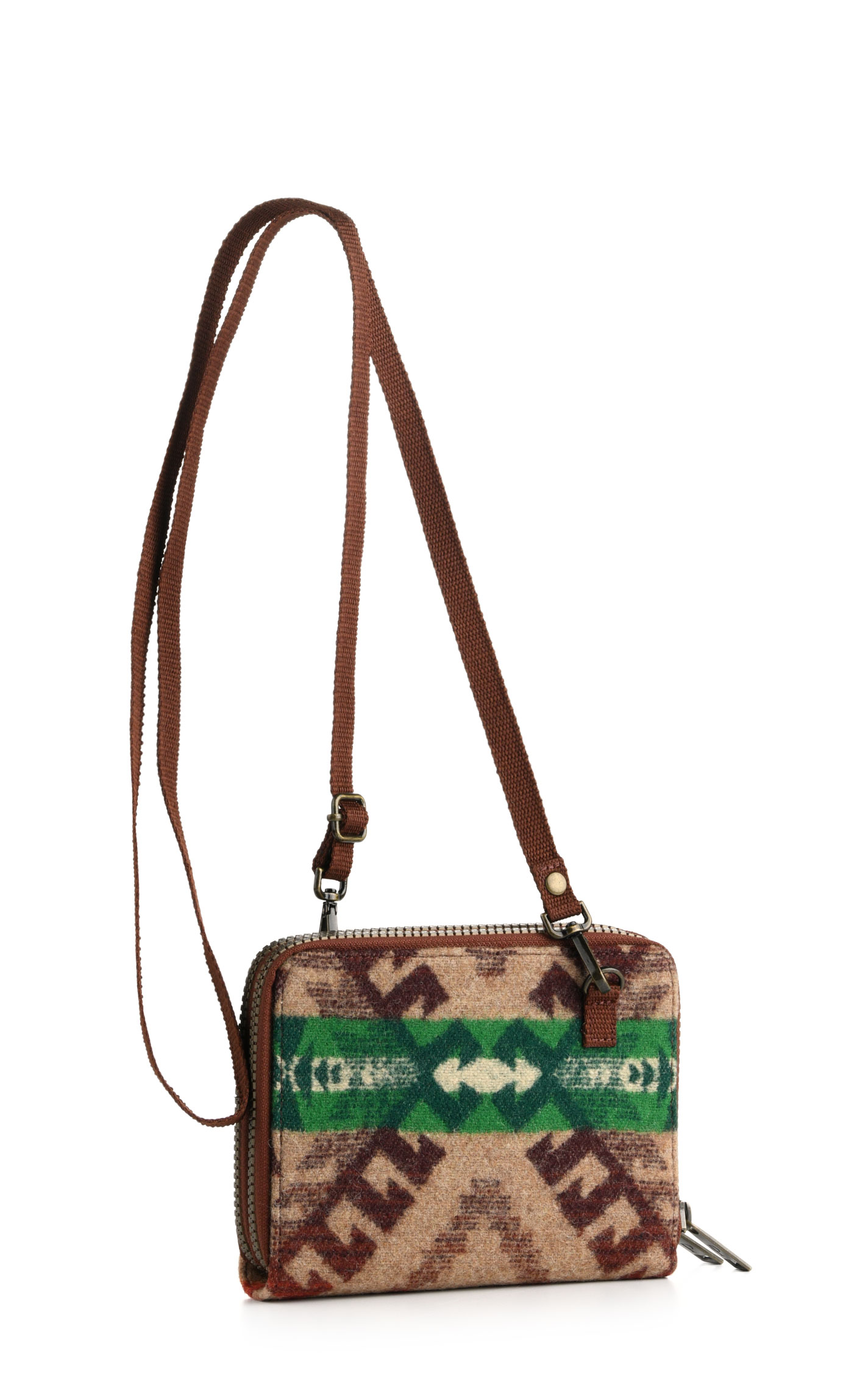 Pendleton Rich Green Sunset & Sandy Brown Sawtooth Mountain Crossbody Organizer Wallet - Image 1